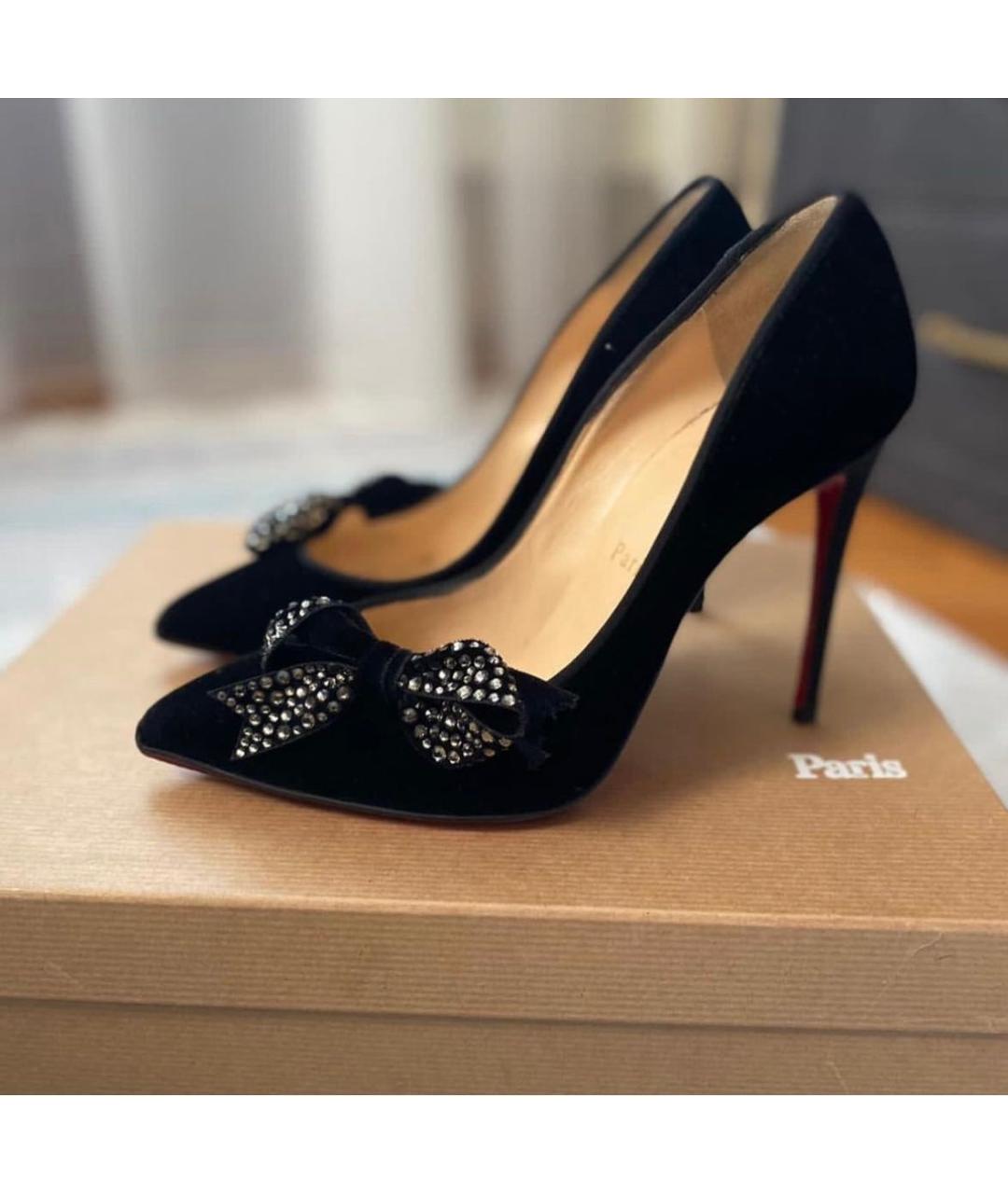 CHRISTIAN LOUBOUTIN Черные бархатные туфли, фото 5