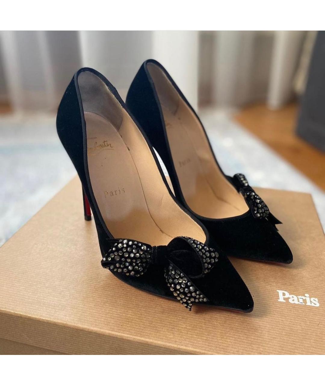 CHRISTIAN LOUBOUTIN Черные бархатные туфли, фото 4