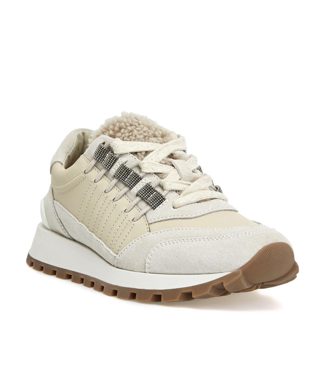 BRUNELLO CUCINELLI Бежевые кожаные кроссовки, фото 3