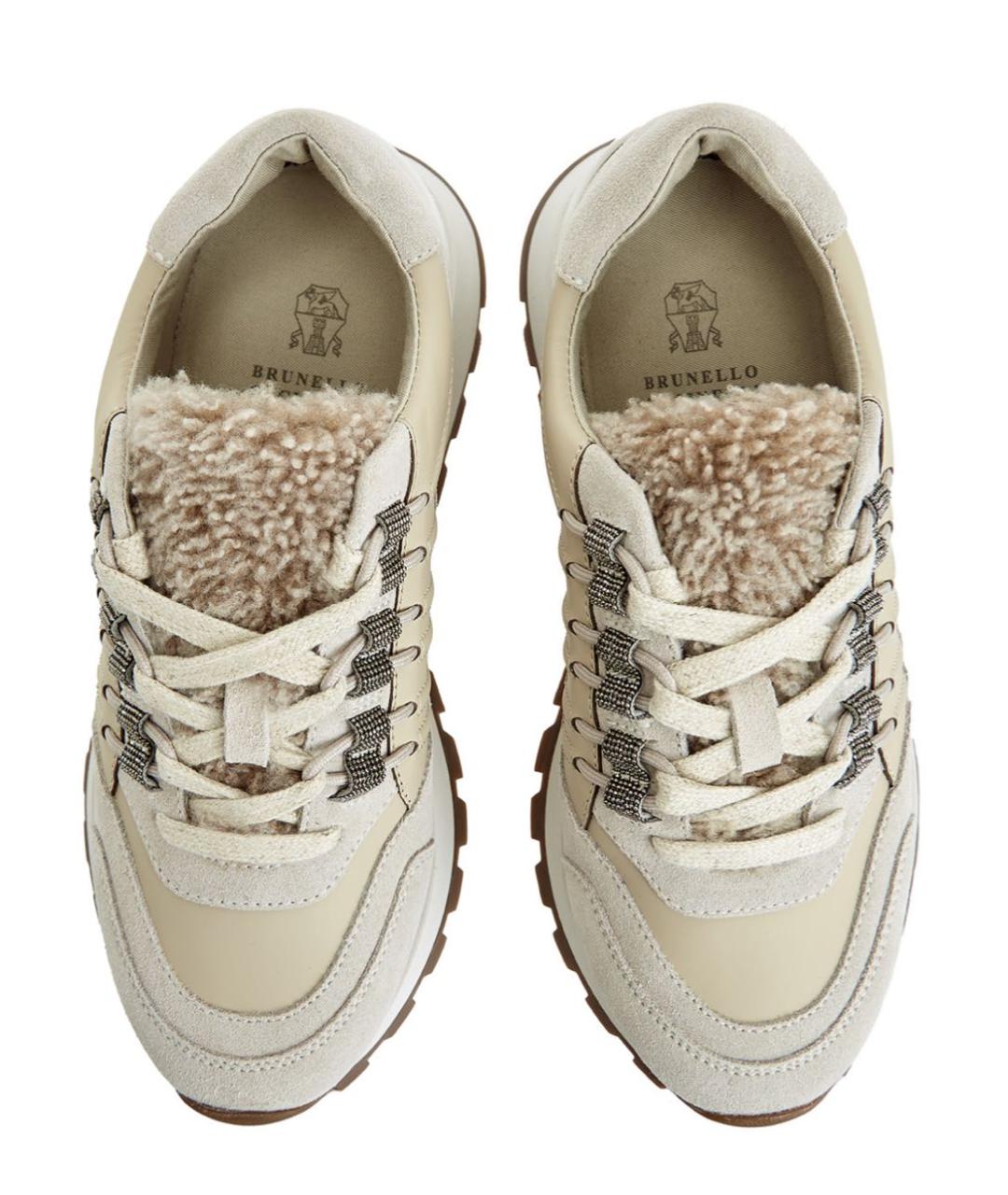 BRUNELLO CUCINELLI Бежевые кожаные кроссовки, фото 5