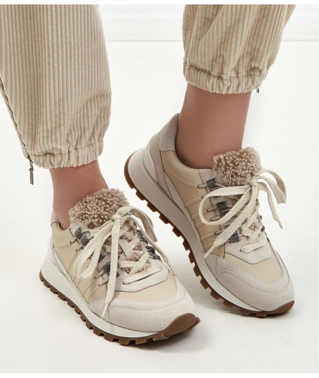 BRUNELLO CUCINELLI Бежевые кожаные кроссовки, фото 2