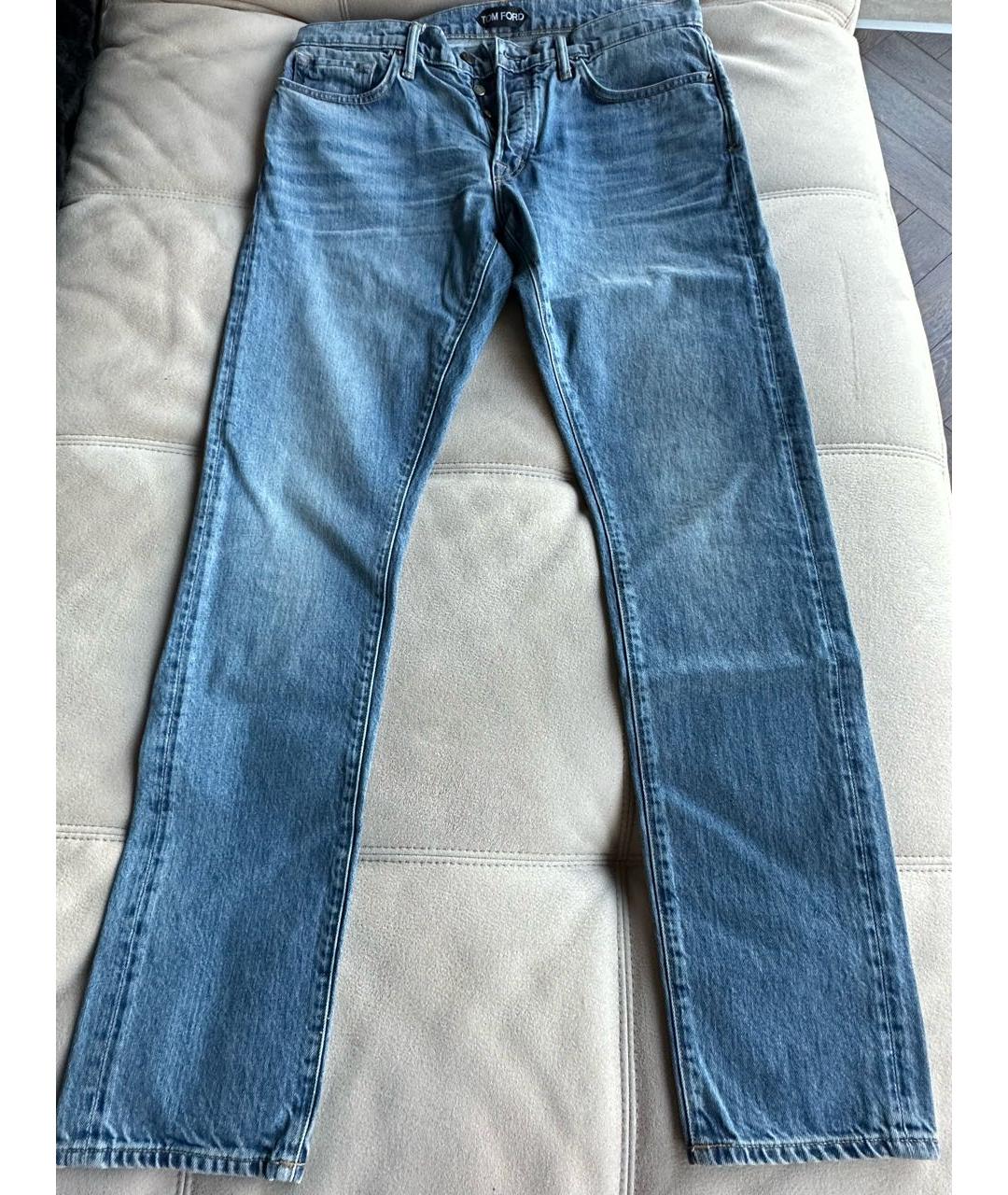 TOM FORD Голубые хлопко-эластановые джинсы скинни, фото 6