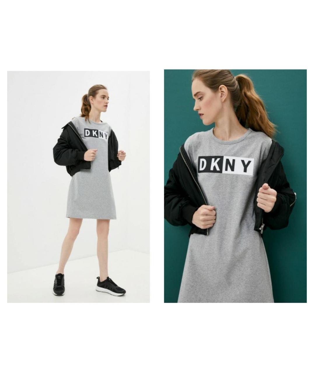 DKNY Серое хлопко-эластановое повседневное платье, фото 2
