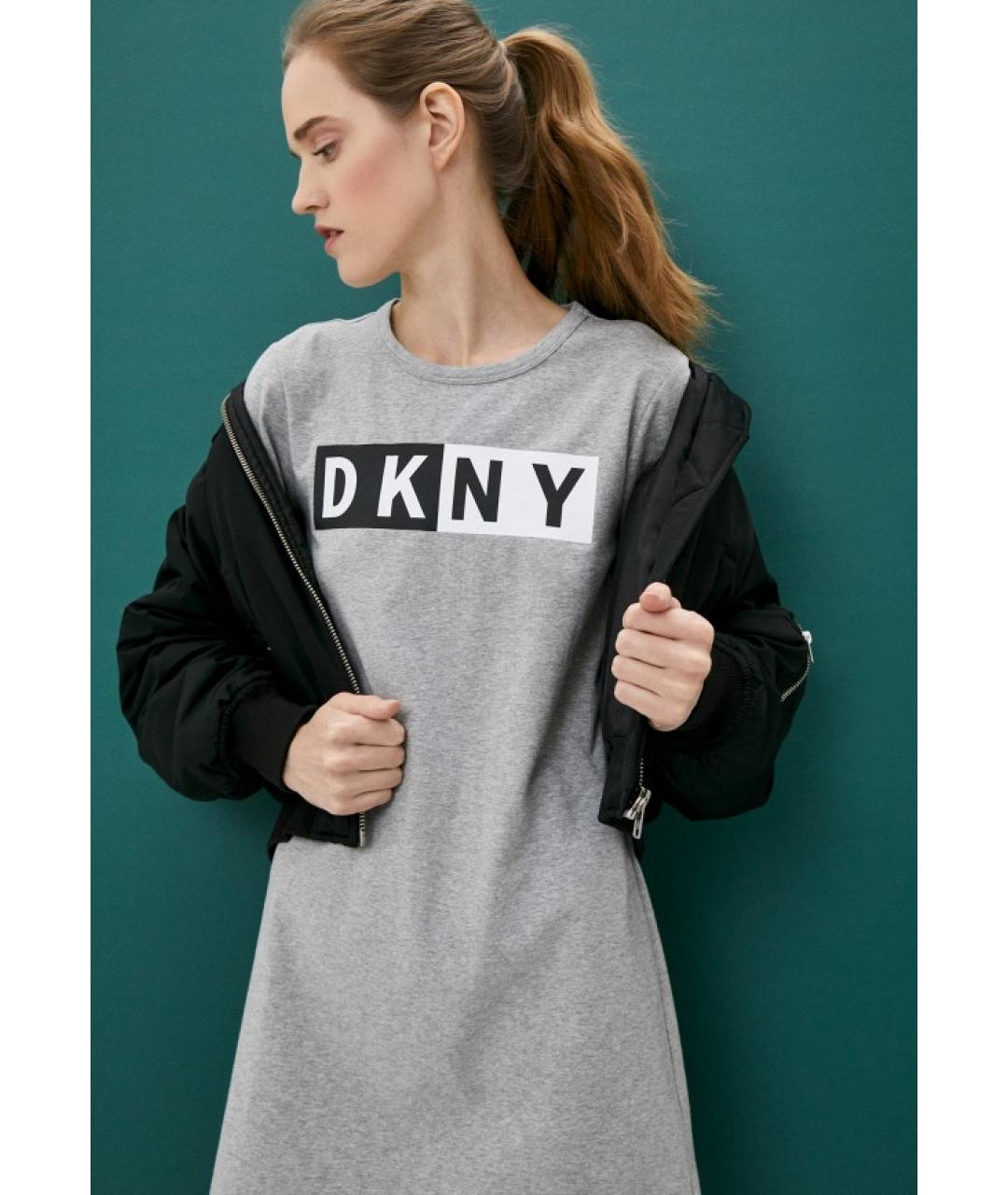 DKNY Серое хлопко-эластановое повседневное платье, фото 4