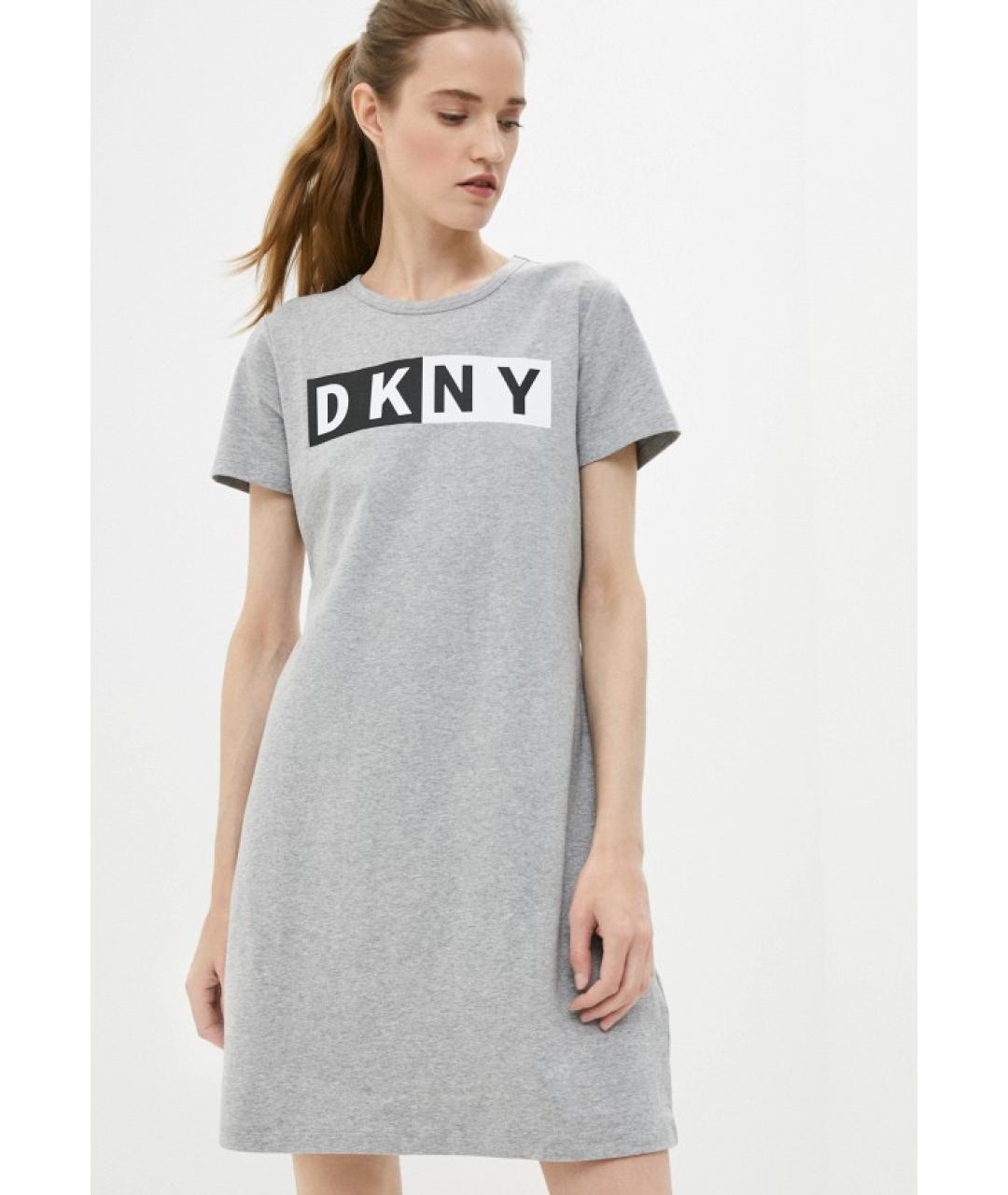 DKNY Серое хлопко-эластановое повседневное платье, фото 8