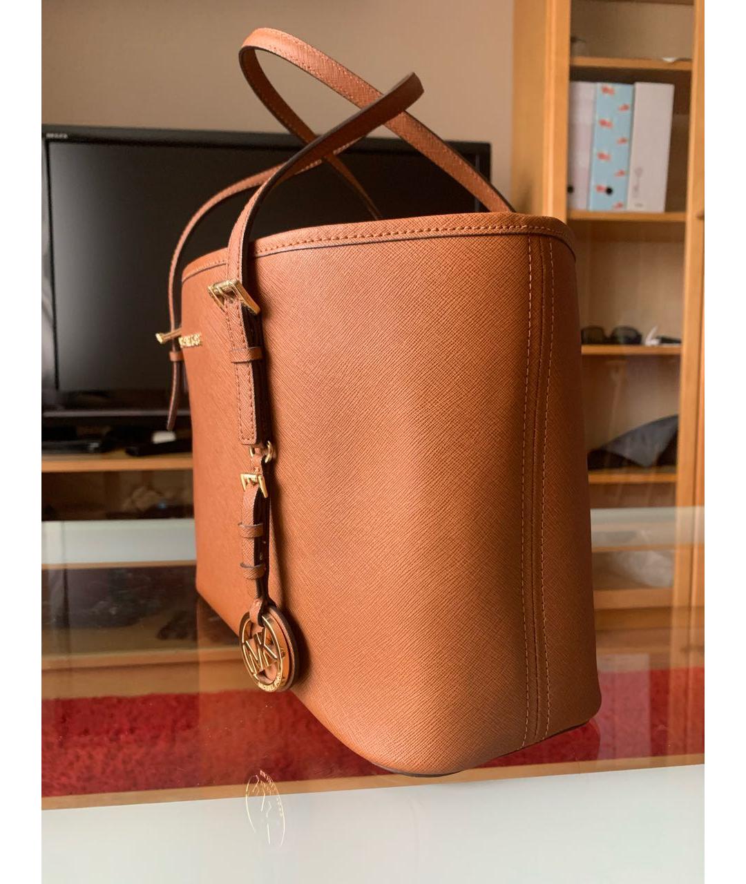 MICHAEL MICHAEL KORS Коричневая кожаная сумка тоут, фото 6