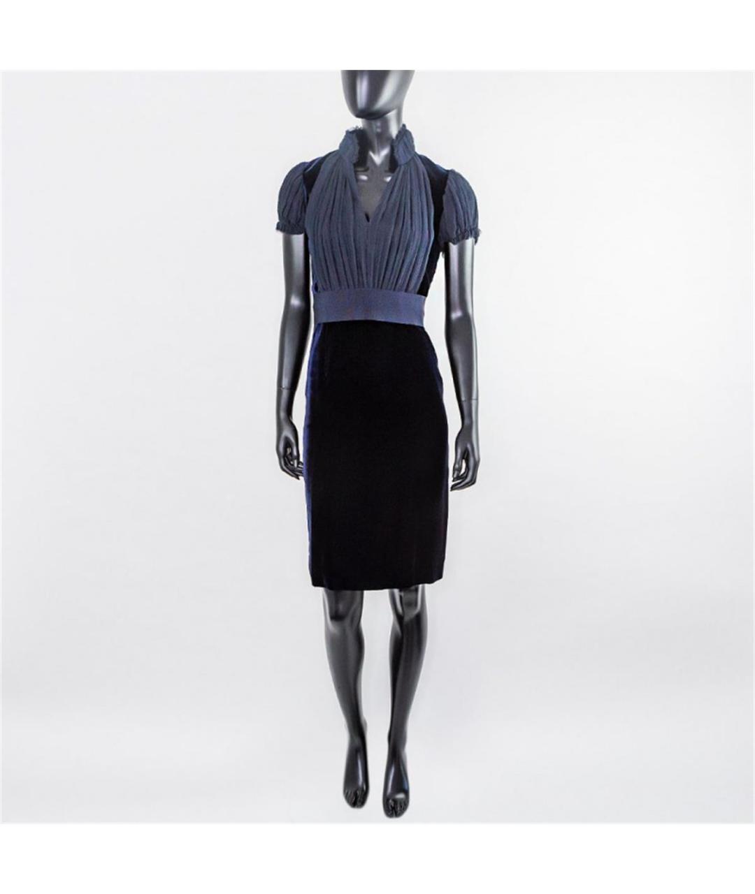 ALEXANDER MCQUEEN Синее бархатное повседневное платье, фото 4