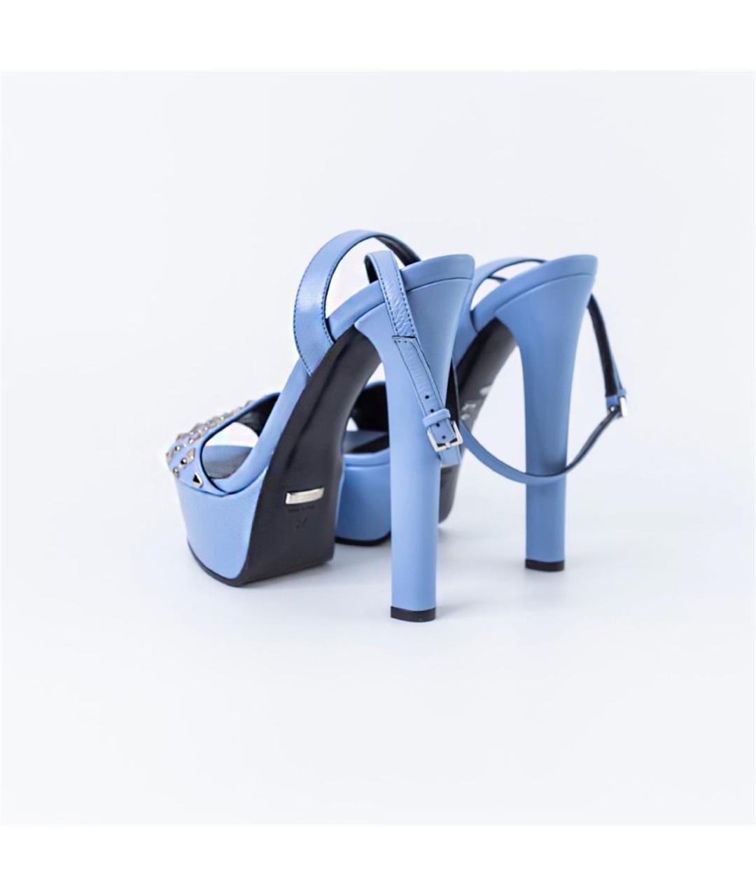 GUCCI Голубые кожаные босоножки, фото 4