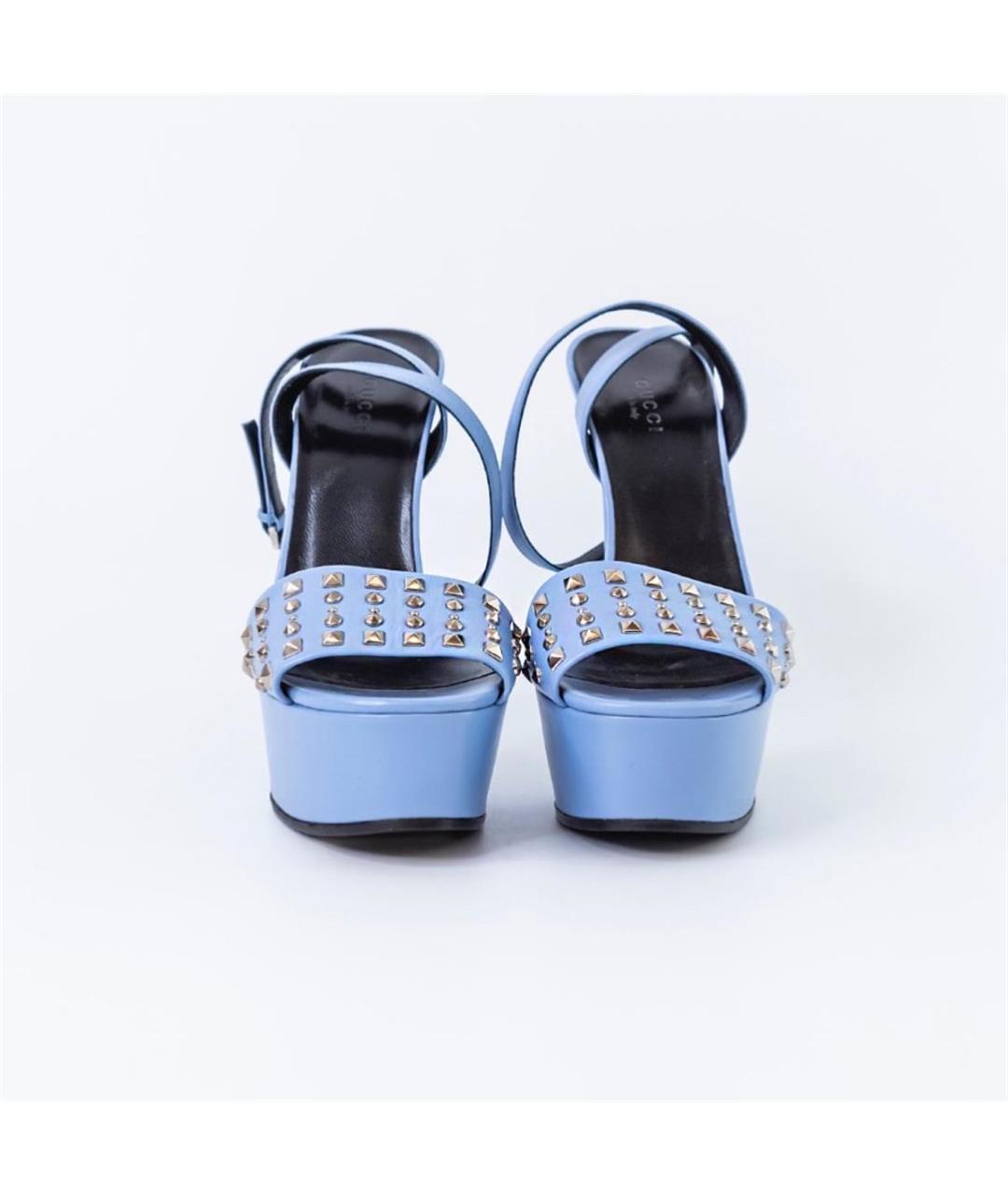 GUCCI Голубые кожаные босоножки, фото 3