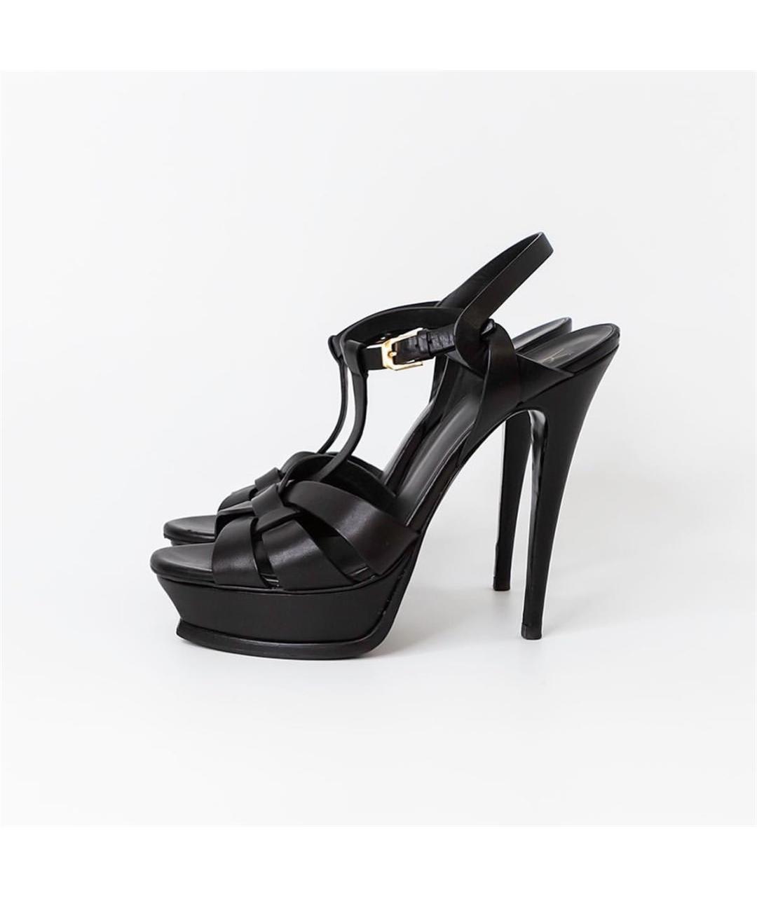 SAINT LAURENT Черные кожаные босоножки, фото 5