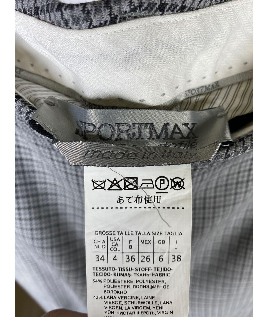 SPORTMAX Серые полиэстеровые прямые брюки, фото 5