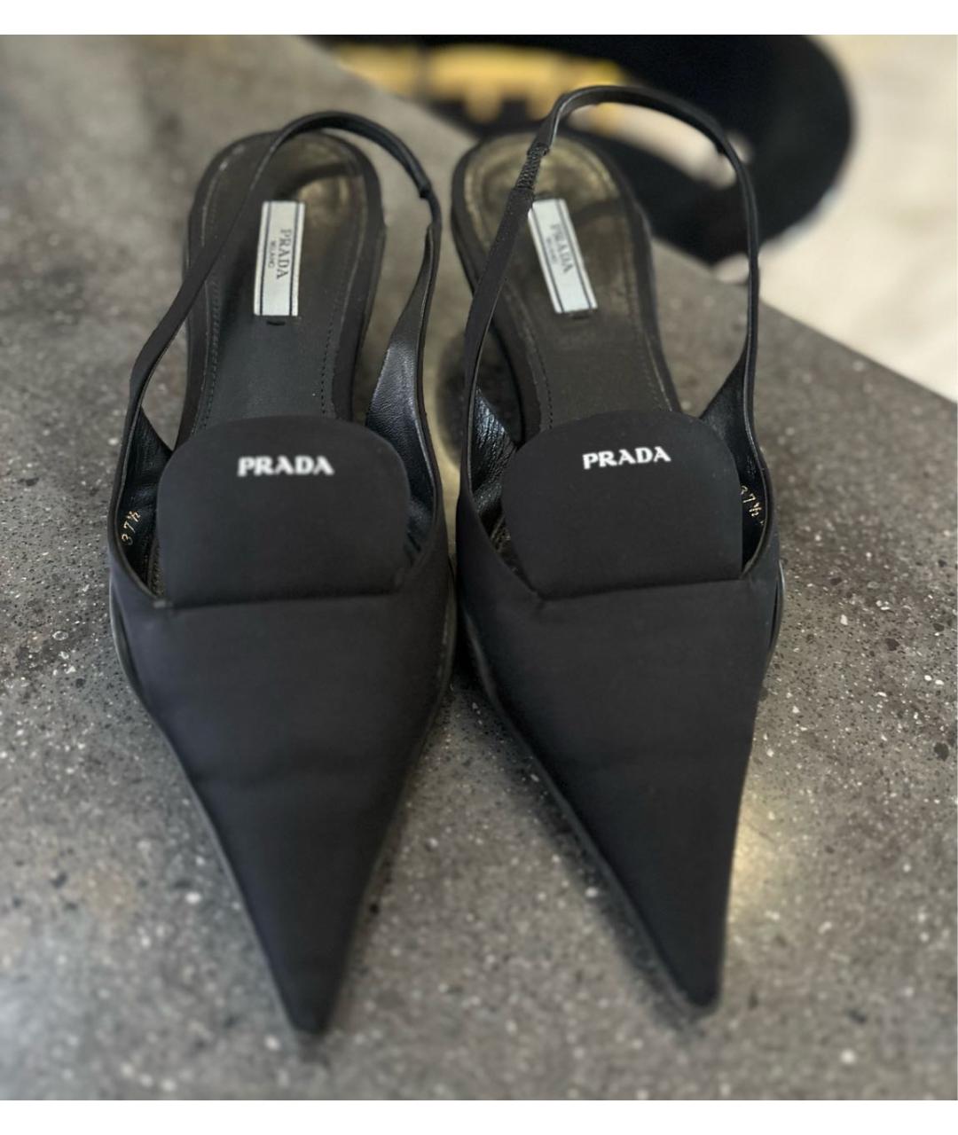 PRADA Черные текстильные лодочки на низком каблуке, фото 2