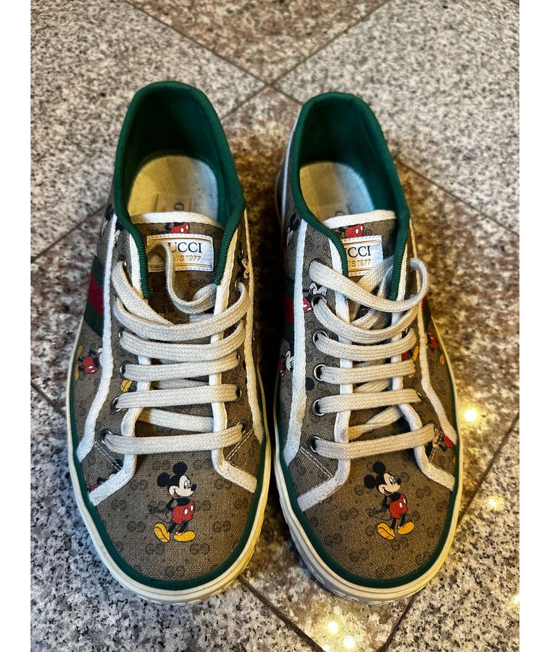 GUCCI Бежевые кожаные низкие кроссовки / кеды, фото 2