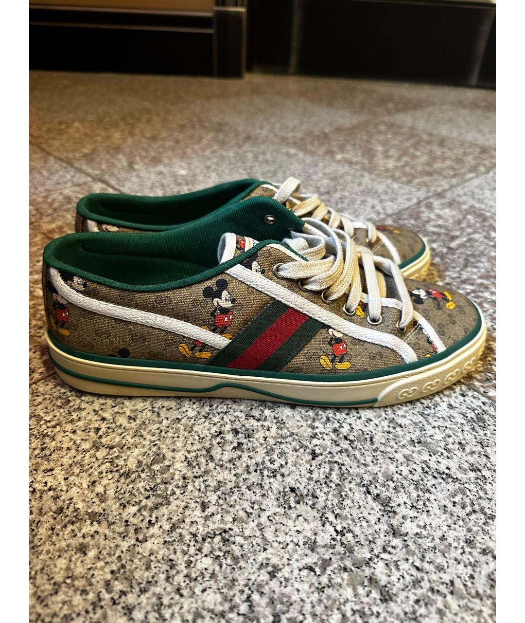 GUCCI Бежевые кожаные низкие кроссовки / кеды, фото 7