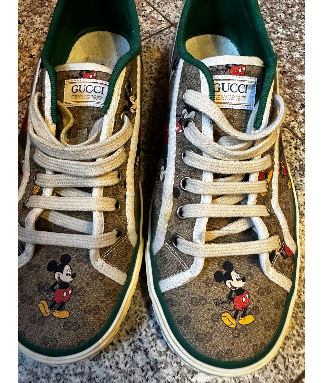 GUCCI Бежевые кожаные низкие кроссовки / кеды, фото 6