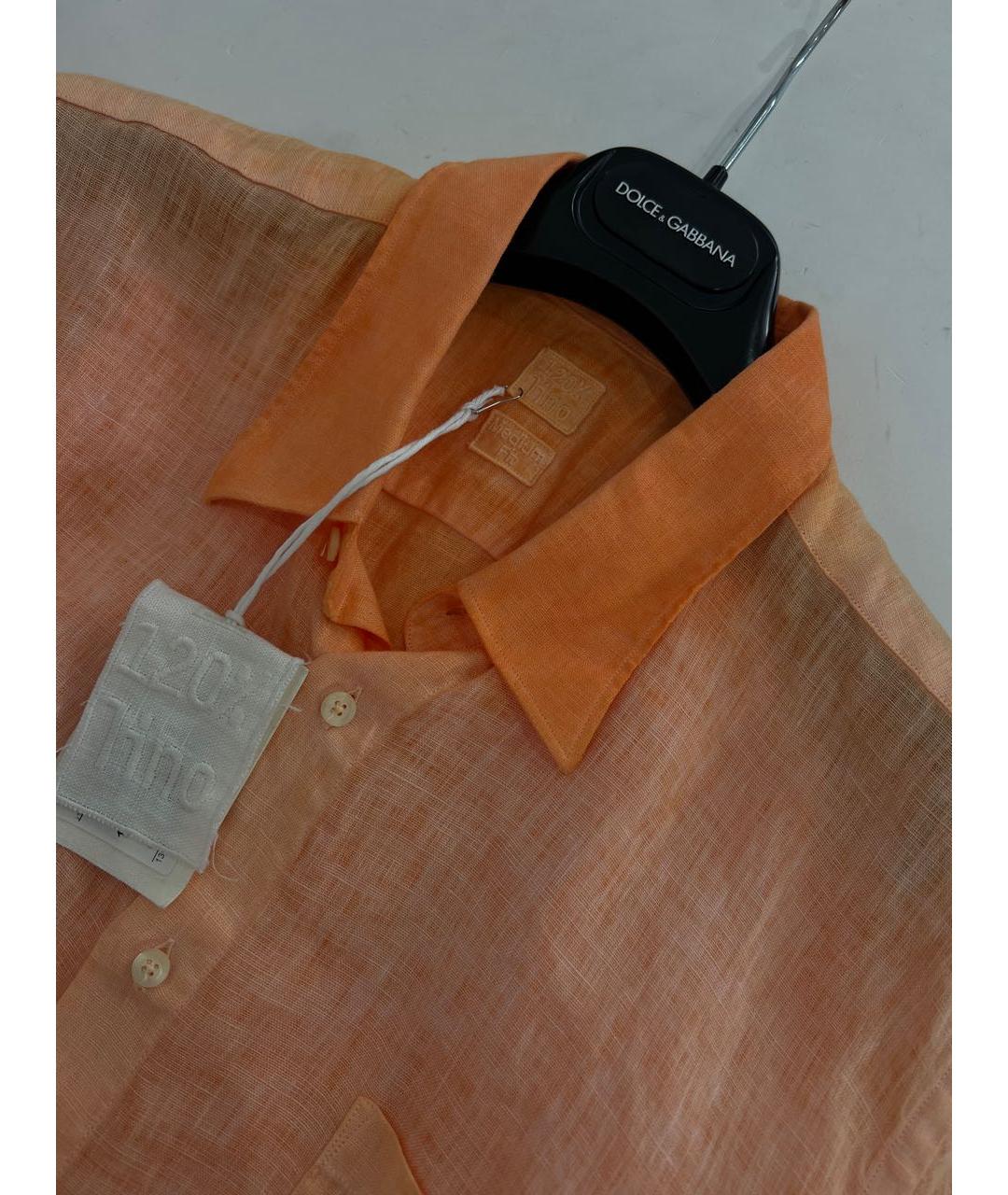120%LINO Оранжевая льняная кэжуал рубашка, фото 5