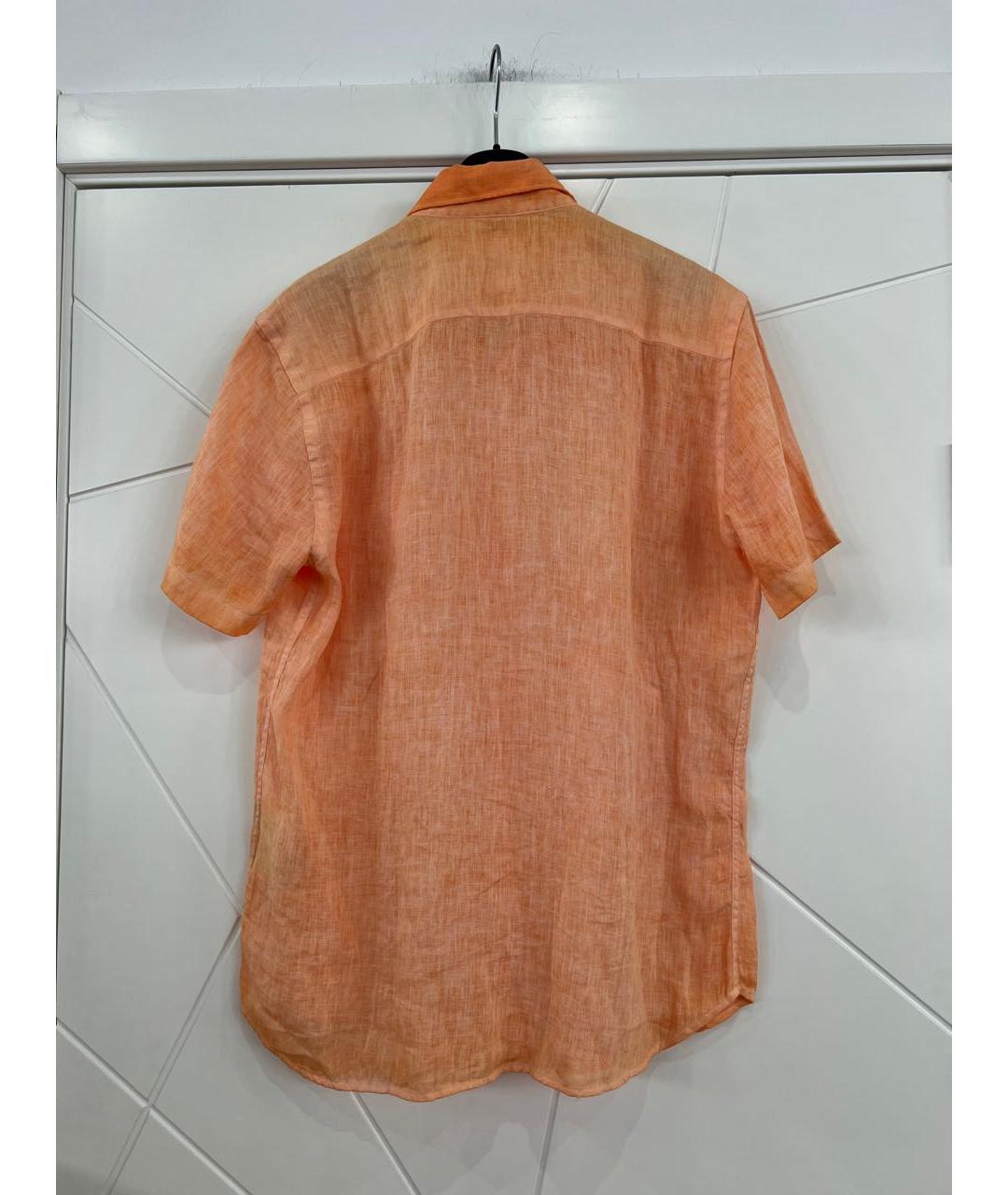 120%LINO Оранжевая льняная кэжуал рубашка, фото 4