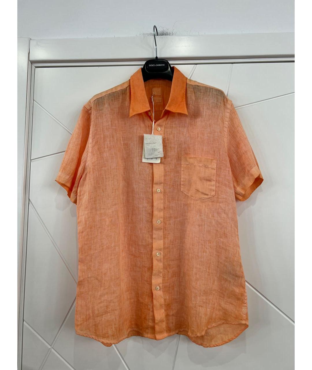 120%LINO Оранжевая льняная кэжуал рубашка, фото 6