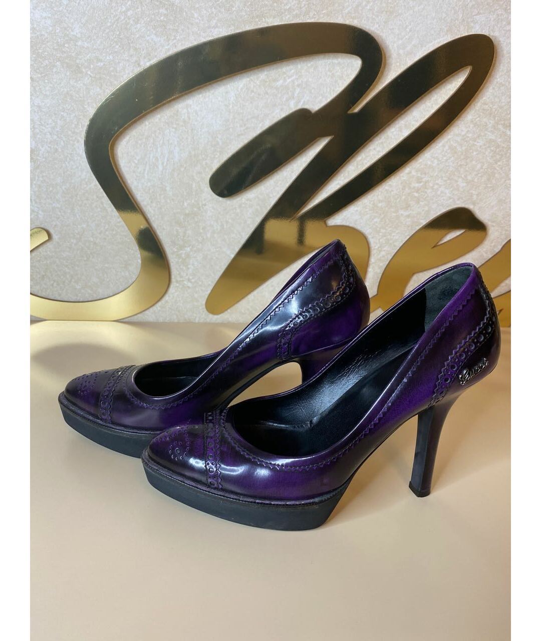 GUCCI Фиолетовые кожаные туфли, фото 6