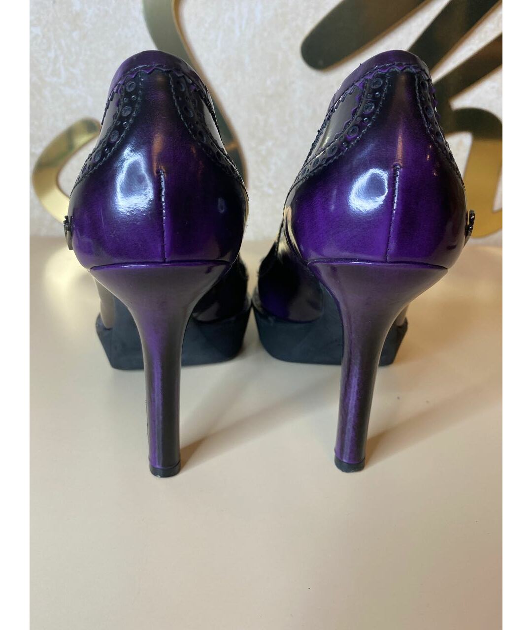 GUCCI Фиолетовые кожаные туфли, фото 4