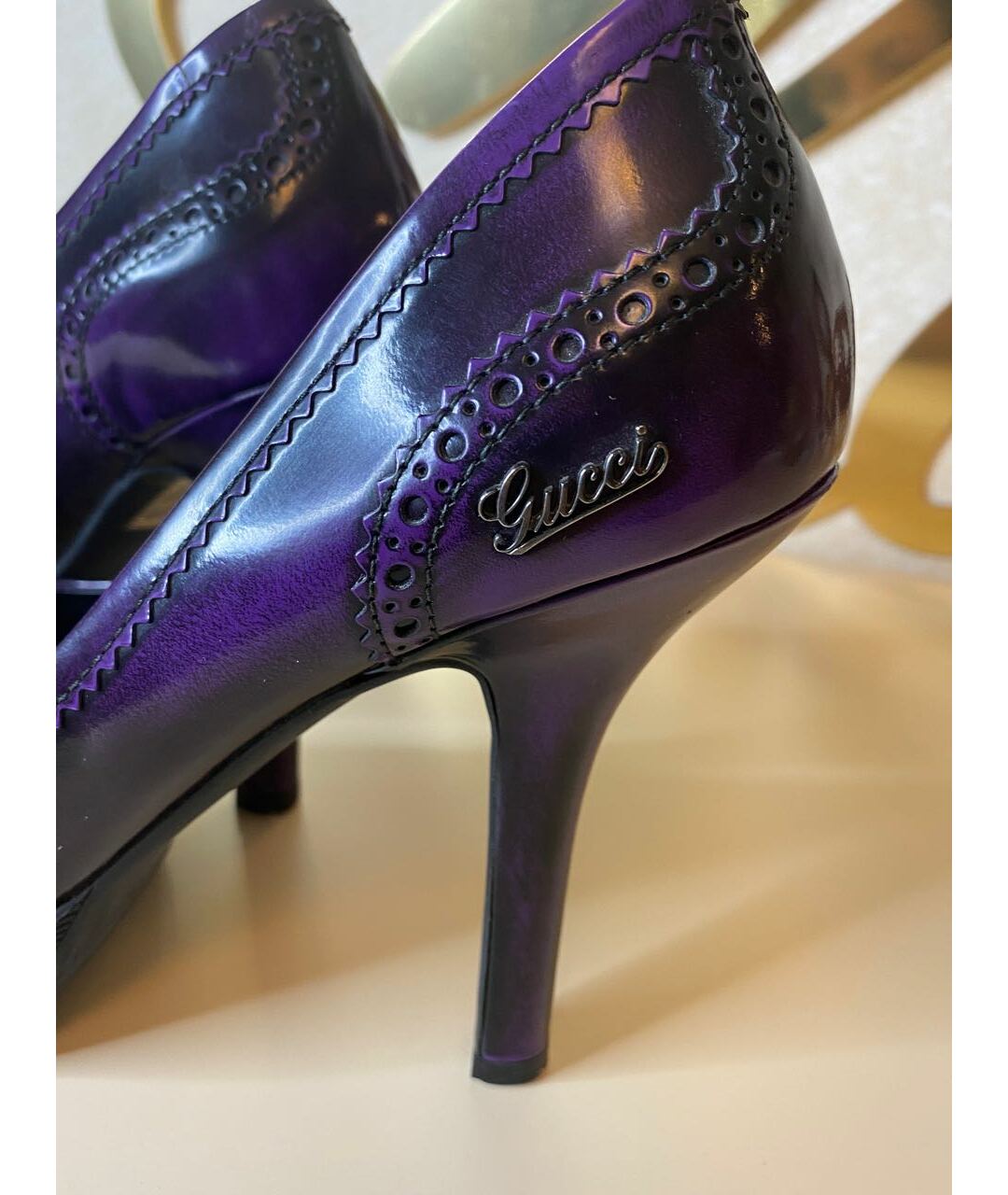 GUCCI Фиолетовые кожаные туфли, фото 2