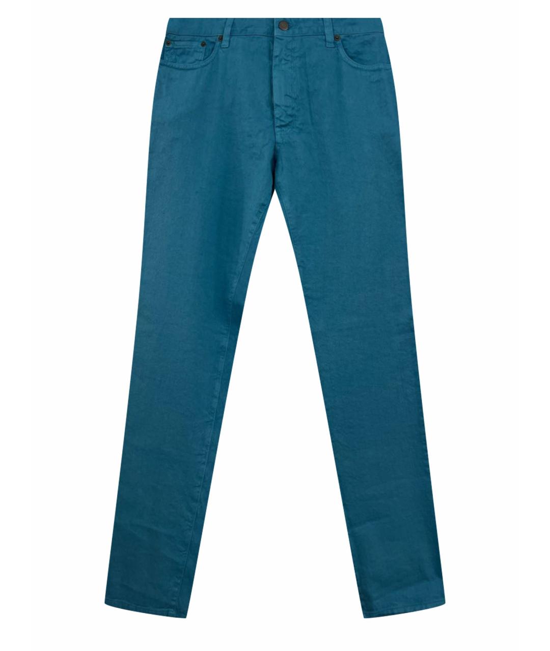 120%LINO Голубые льняные повседневные брюки, фото 1