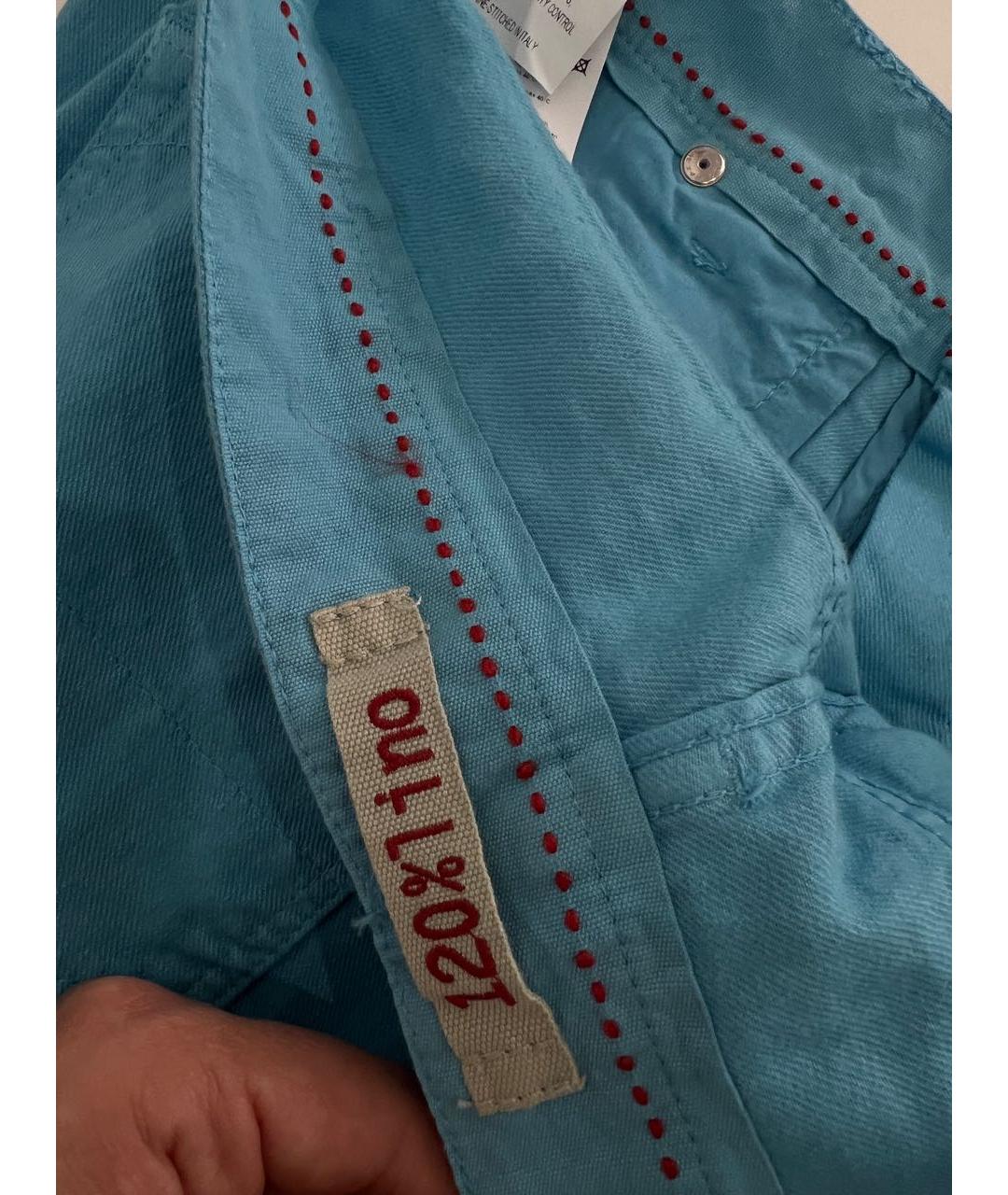 120%LINO Голубые льняные повседневные брюки, фото 4