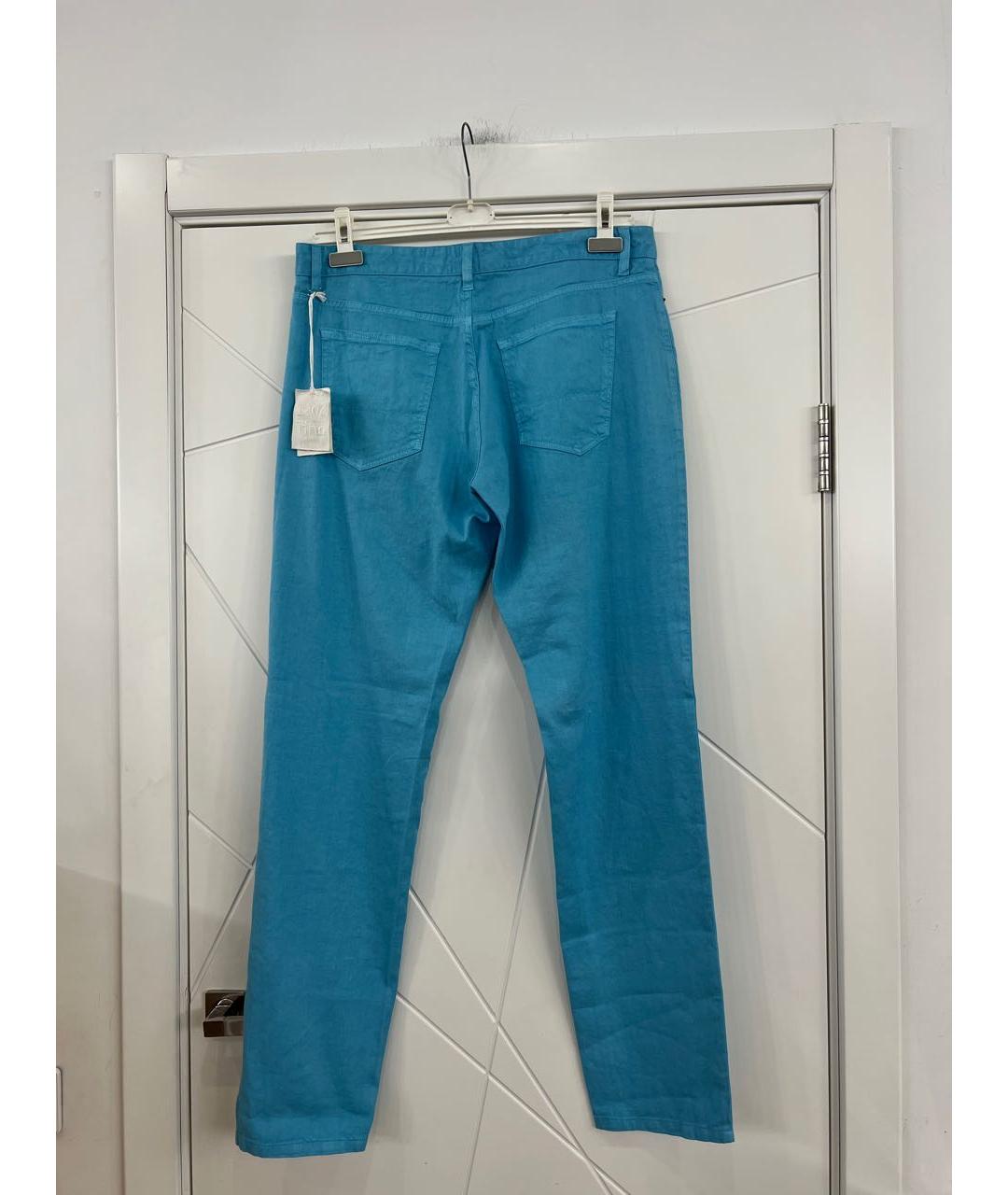 120%LINO Голубые льняные повседневные брюки, фото 3
