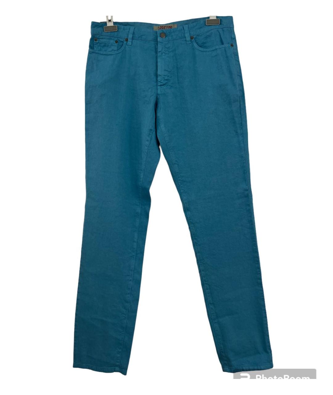 120%LINO Голубые льняные повседневные брюки, фото 6