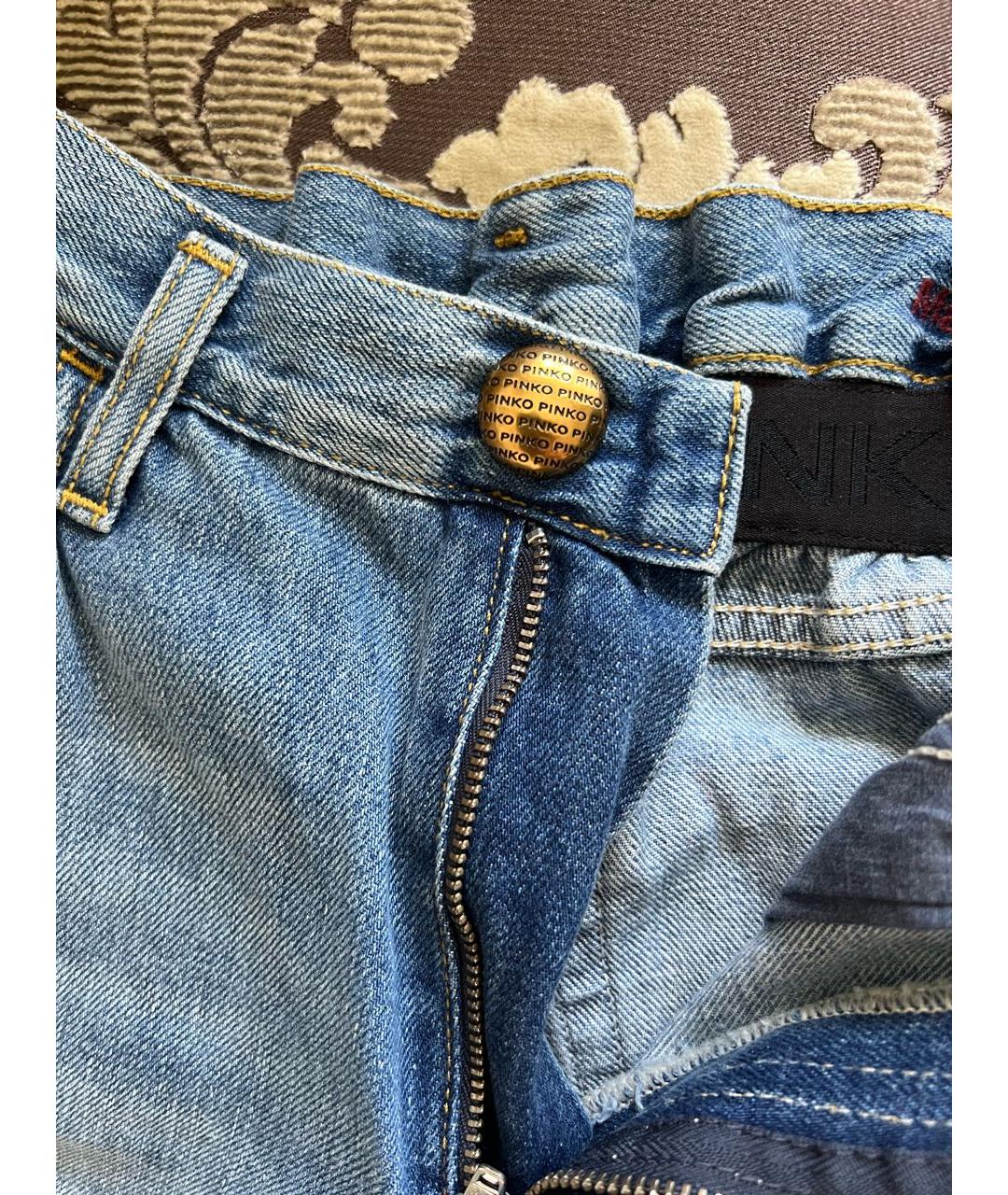 PINKO Голубые хлопковые прямые джинсы, фото 3