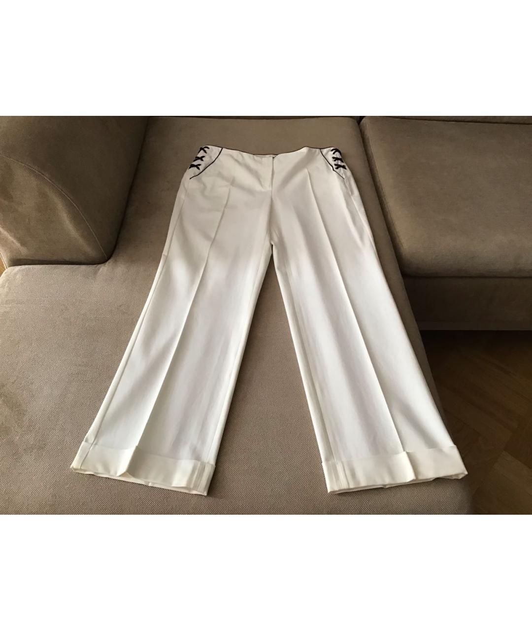 LES COPAINS Белые хлопко-эластановые прямые брюки, фото 9