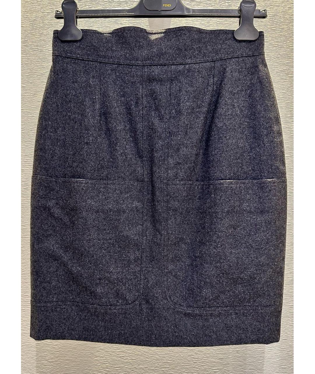 FENDI Серая шерстяная юбка мини, фото 9