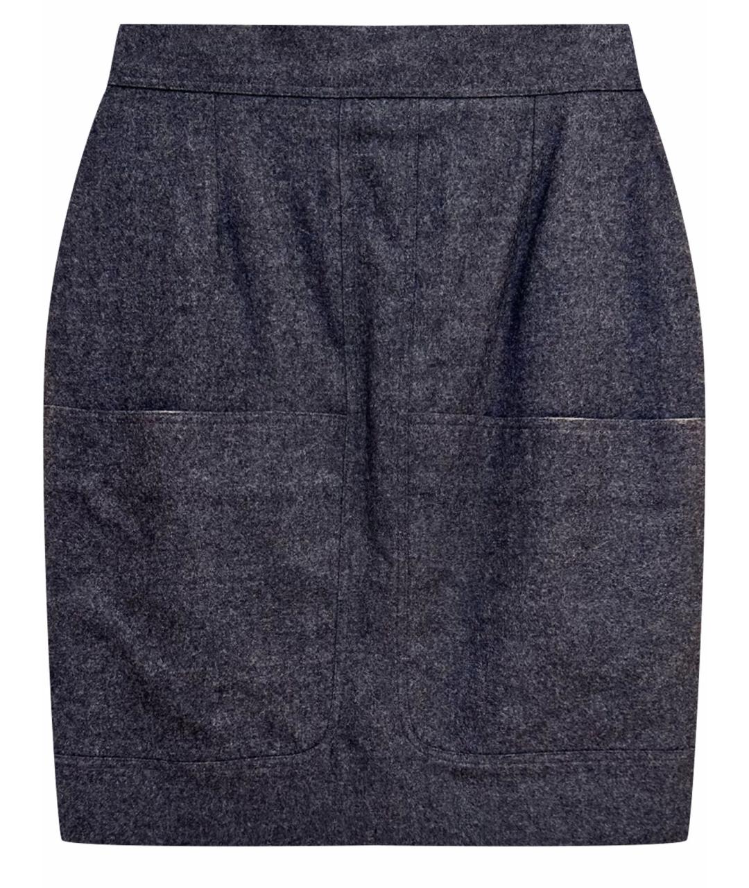 FENDI Серая шерстяная юбка мини, фото 1