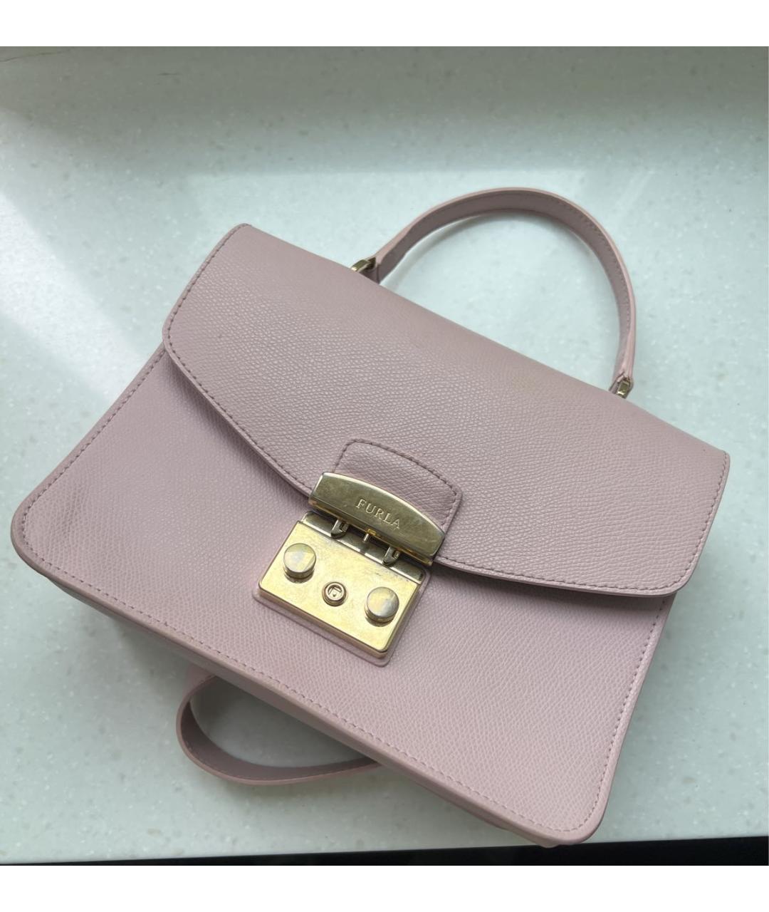 FURLA Розовая кожаная сумка с короткими ручками, фото 5