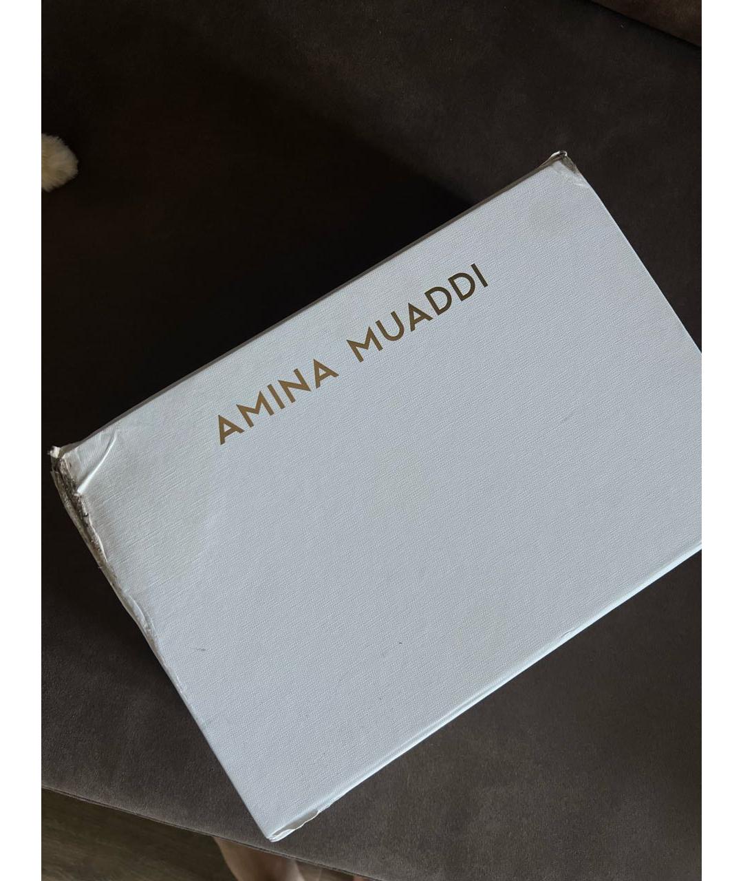 Amina Muaddi Фуксия кожаные лодочки на низком каблуке, фото 6