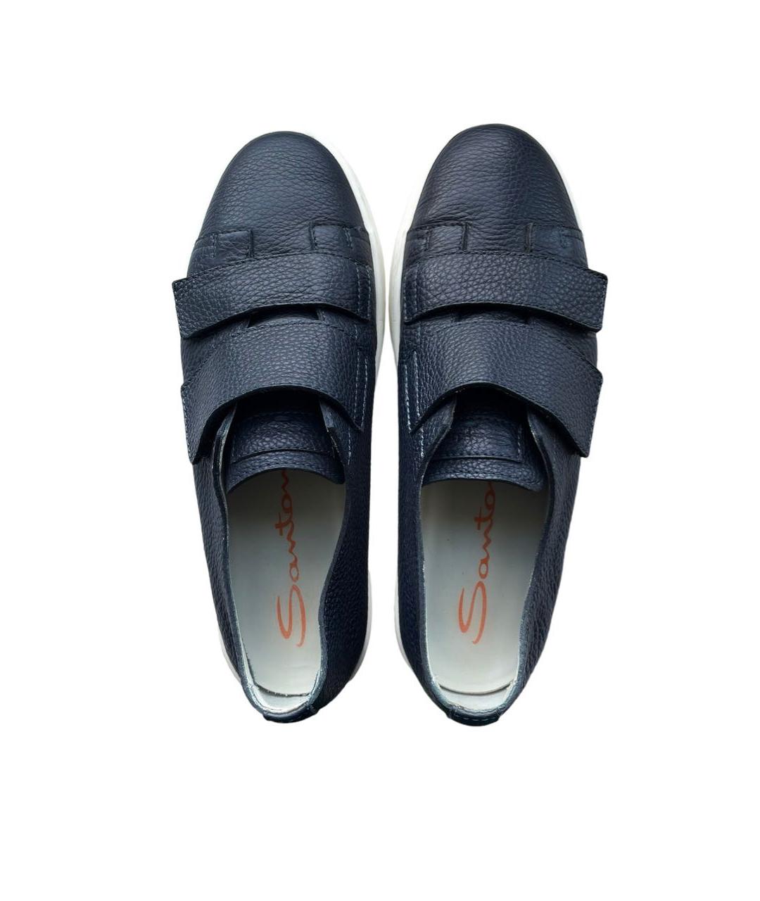 SANTONI Темно-синие кожаные низкие кроссовки / кеды, фото 3