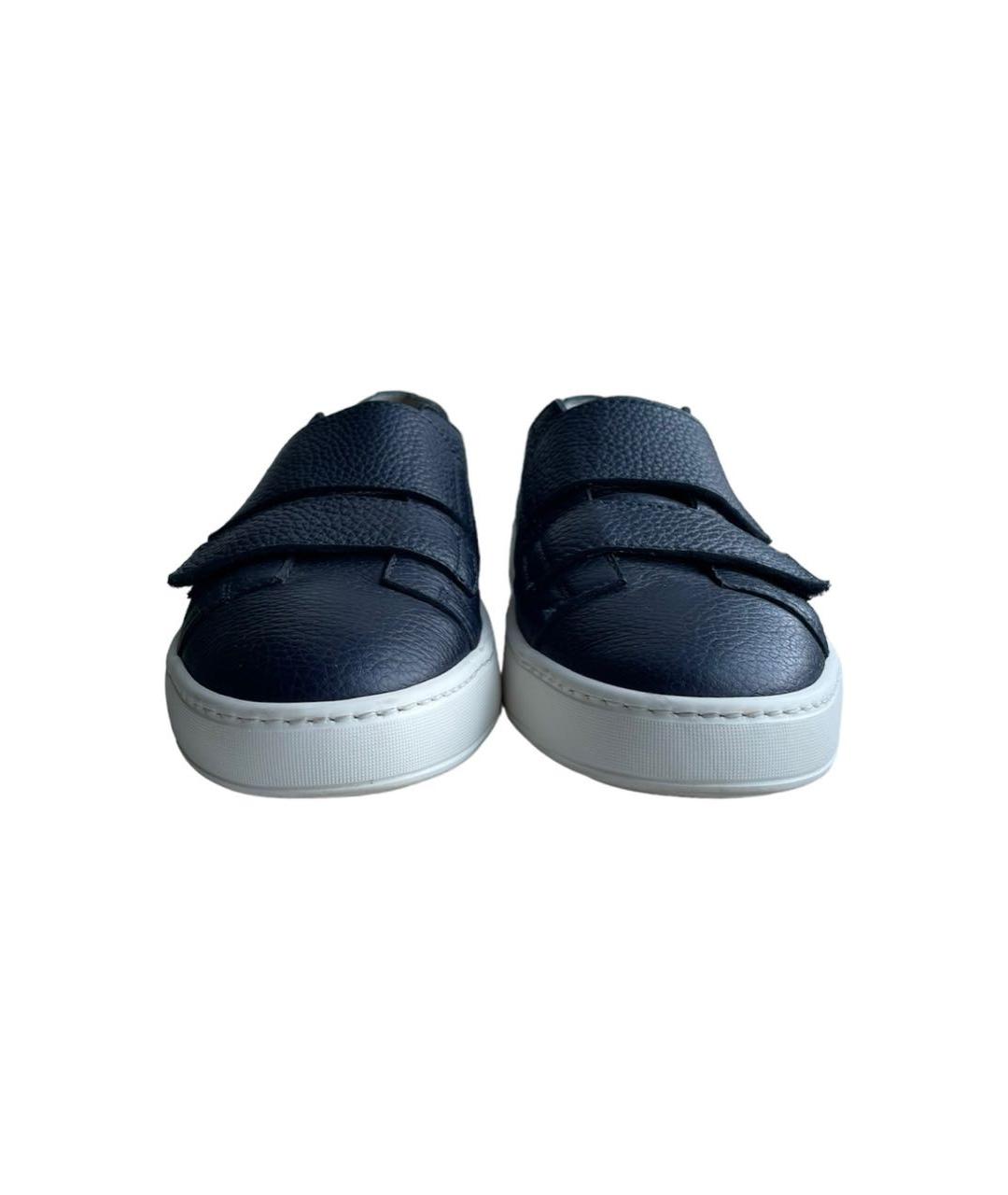 SANTONI Темно-синие кожаные низкие кроссовки / кеды, фото 2