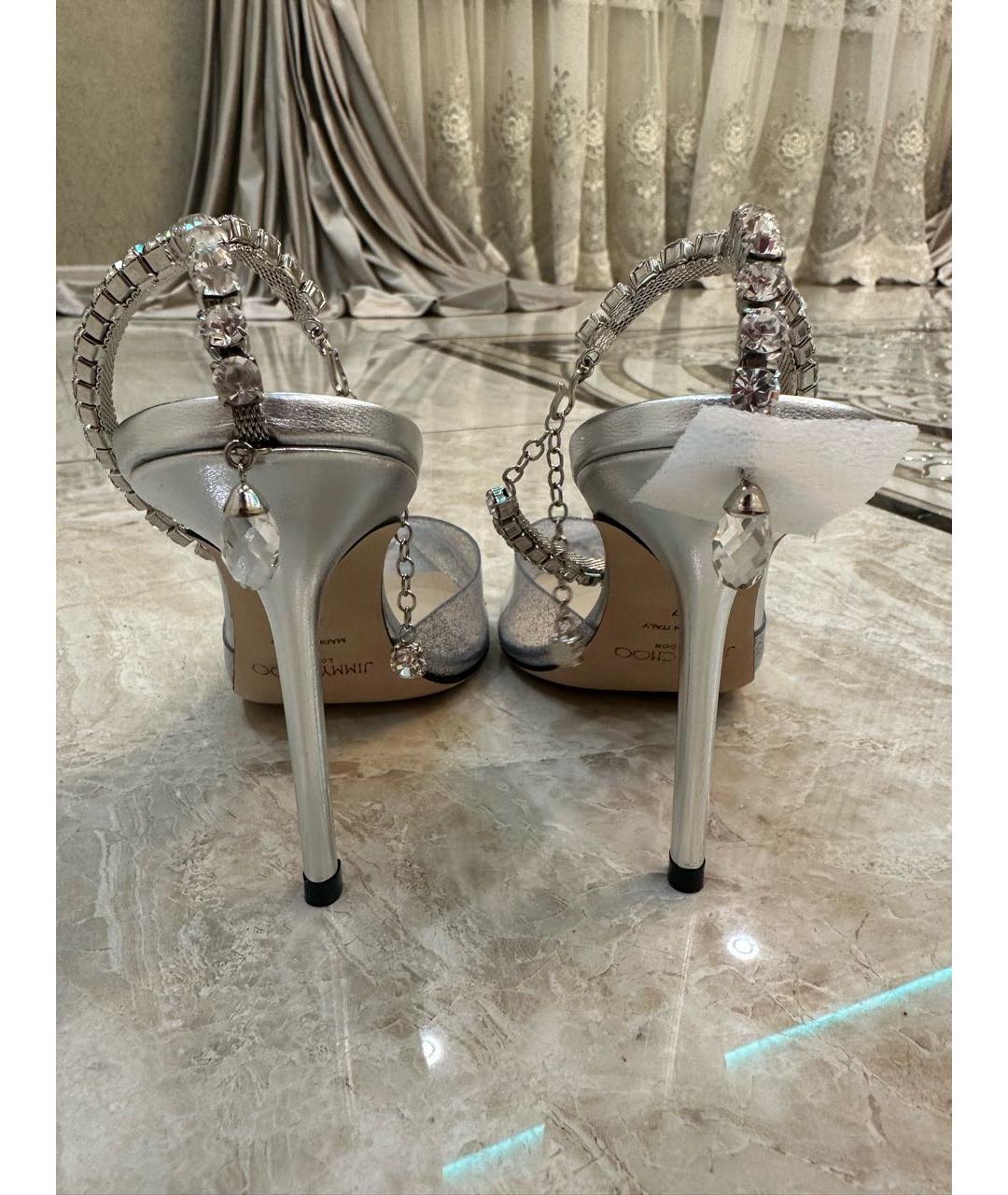 JIMMY CHOO Серебряные свадебные туфли на среднем каблуке, фото 4