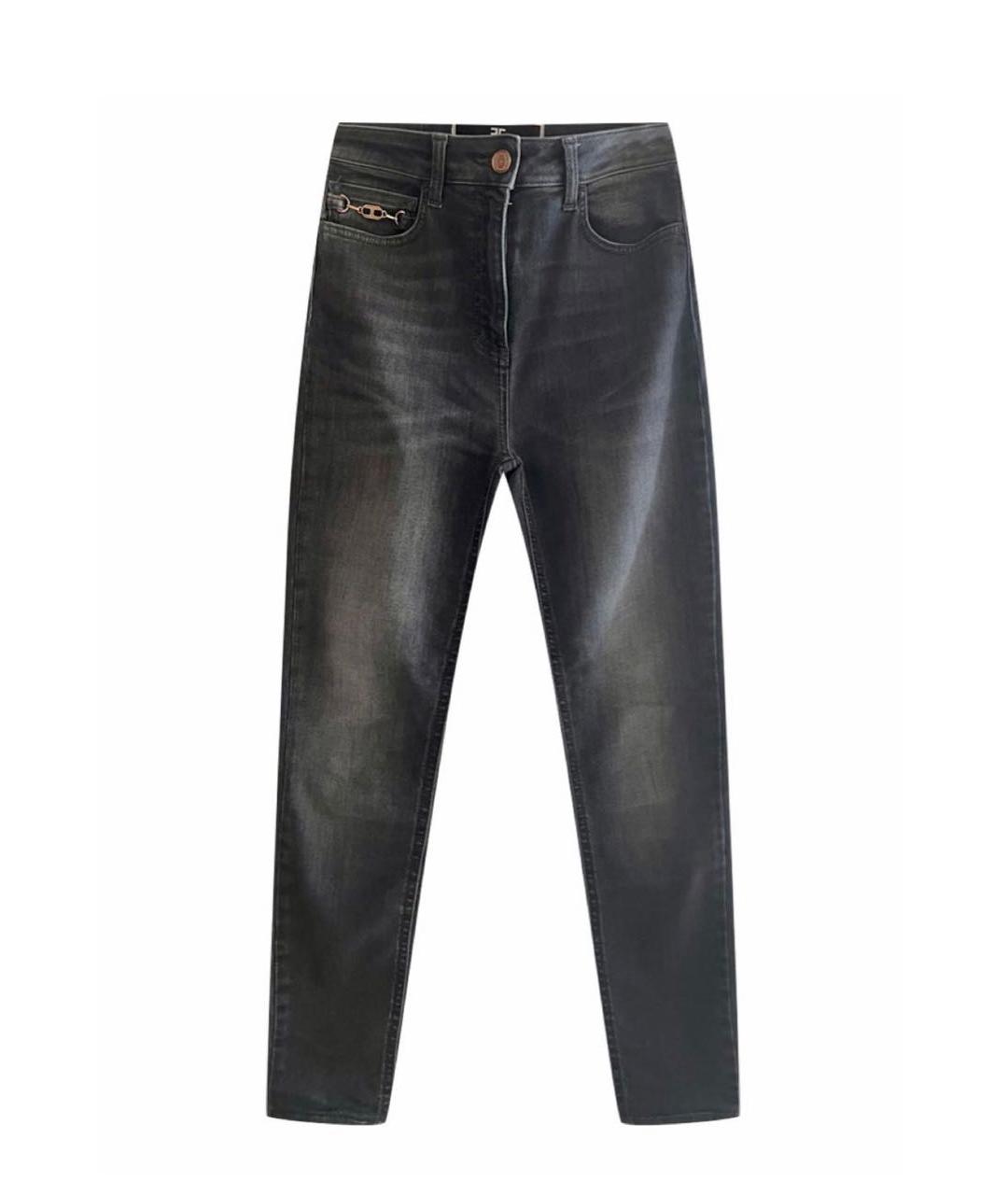 ELISABETTA FRANCHI Антрацитовые хлопко-полиэстеровые джинсы слим, фото 1