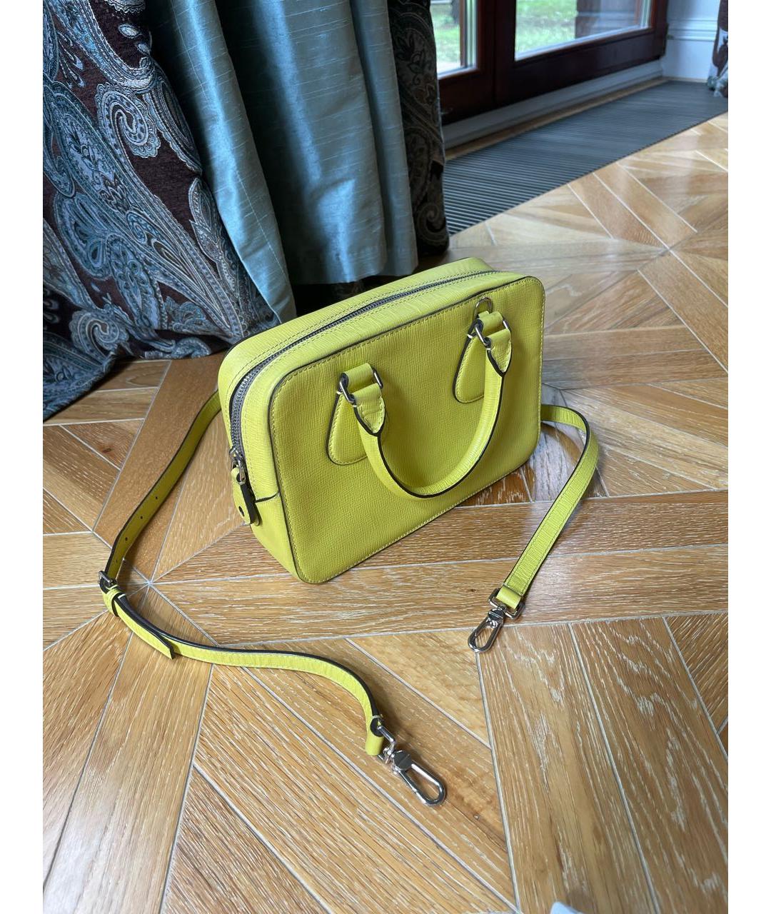 BALLY Желтая кожаная сумка с короткими ручками, фото 3