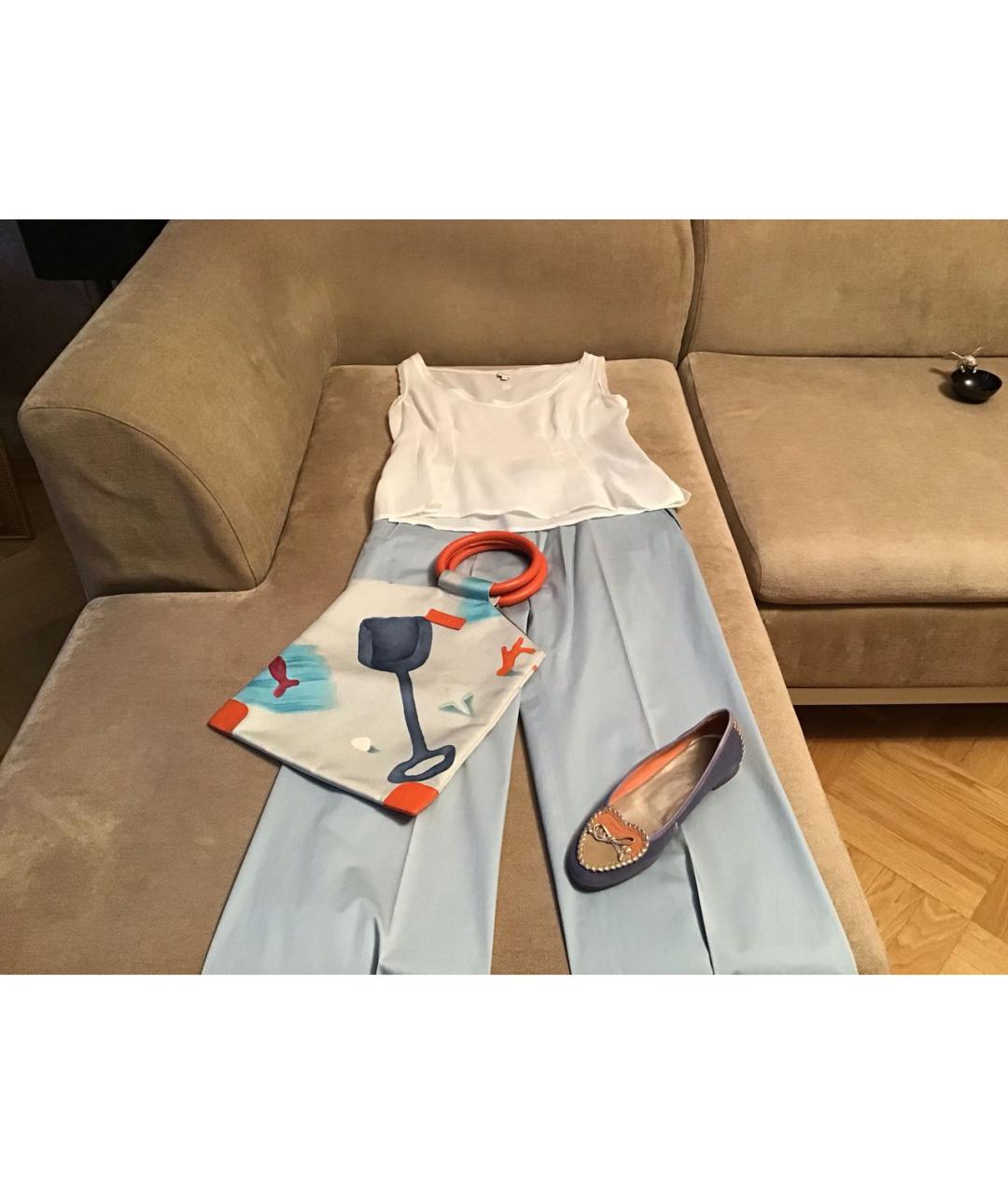 BRIONI Голубые хлопко-эластановые брюки широкие, фото 7