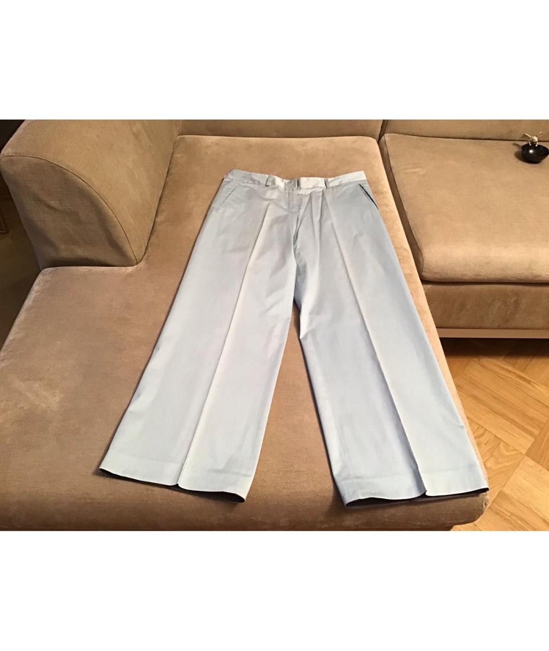 BRIONI Голубые хлопко-эластановые брюки широкие, фото 9