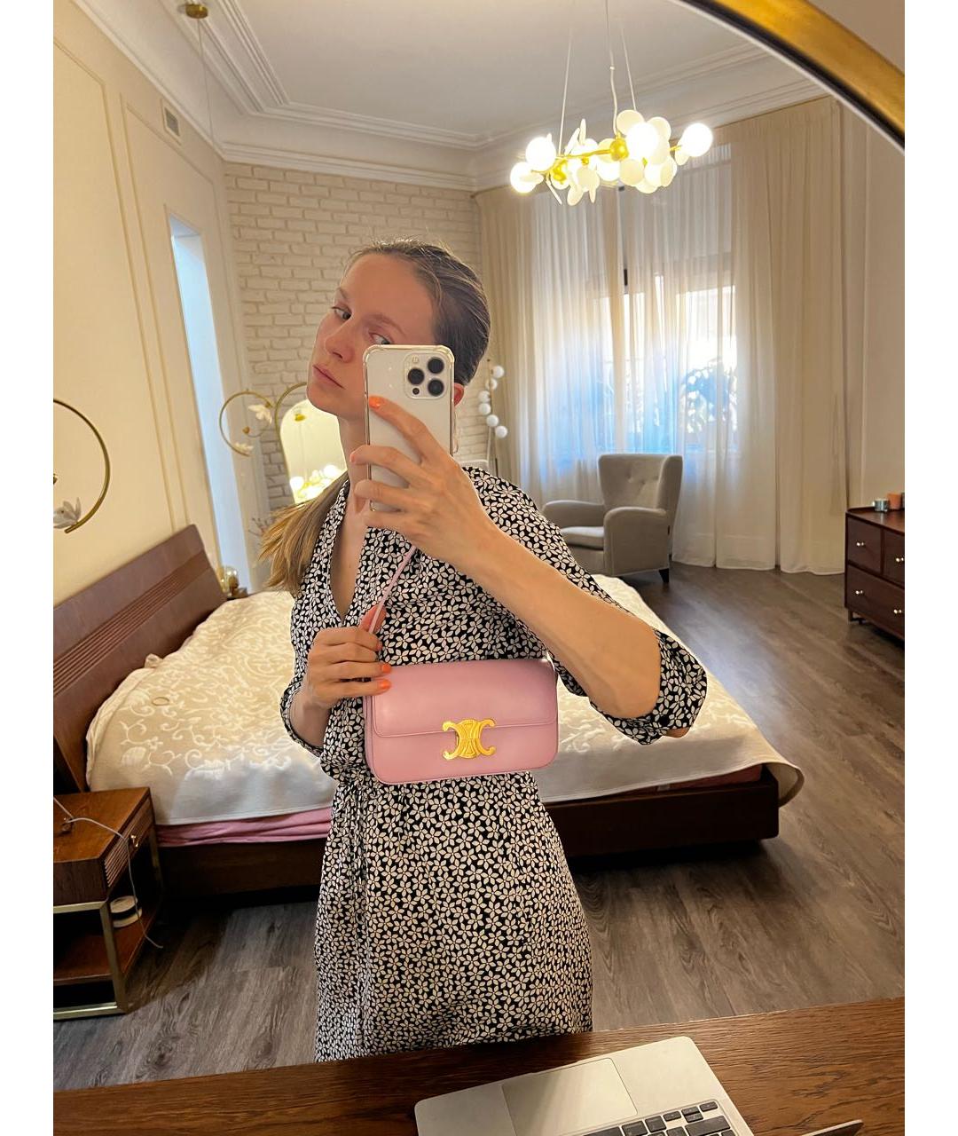 CELINE Розовая кожаная сумка с короткими ручками, фото 6