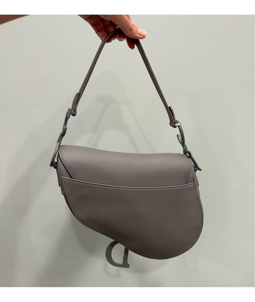 CHRISTIAN DIOR Серая кожаная сумка с короткими ручками, фото 3