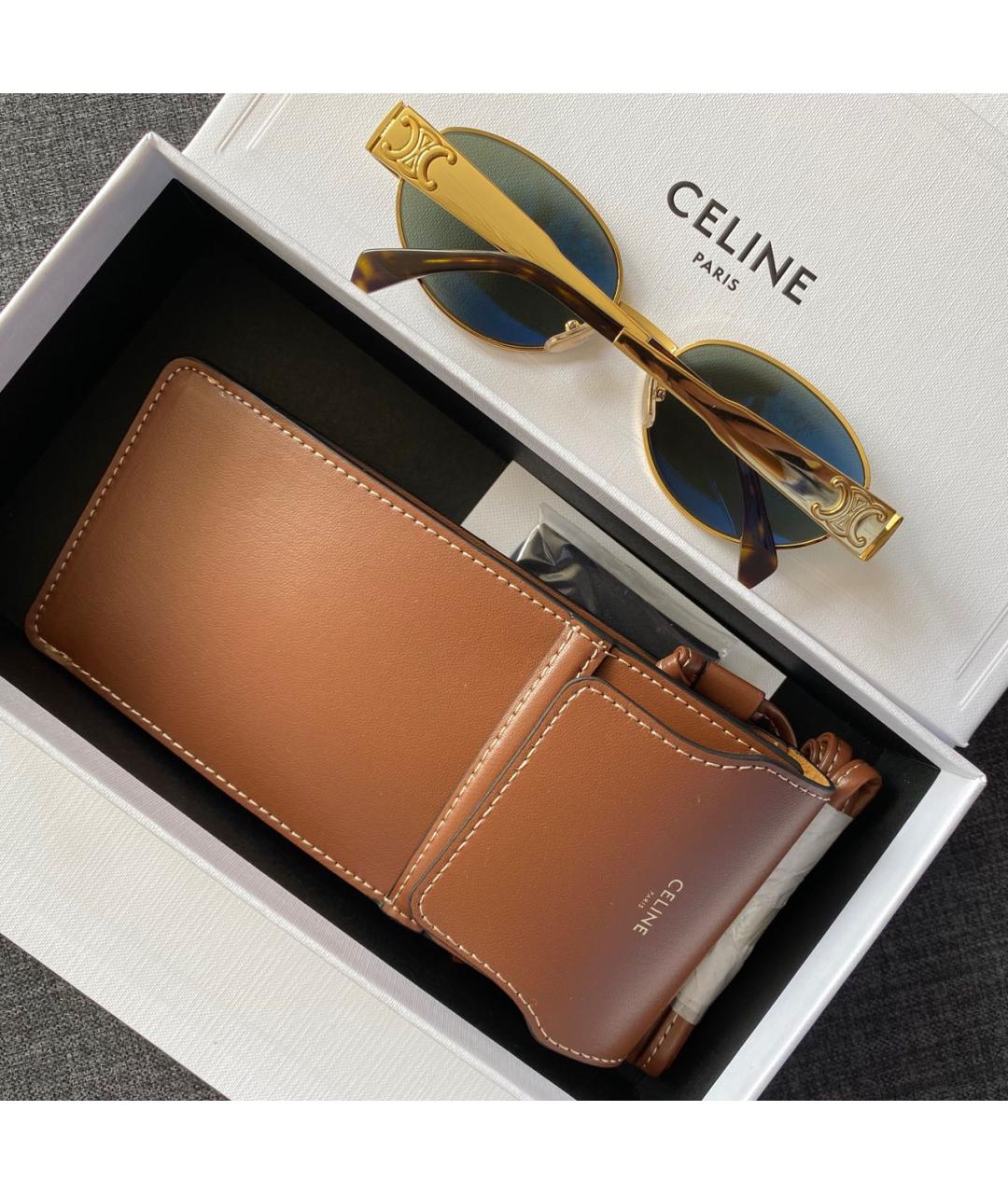 CELINE Золотые металлические солнцезащитные очки, фото 3