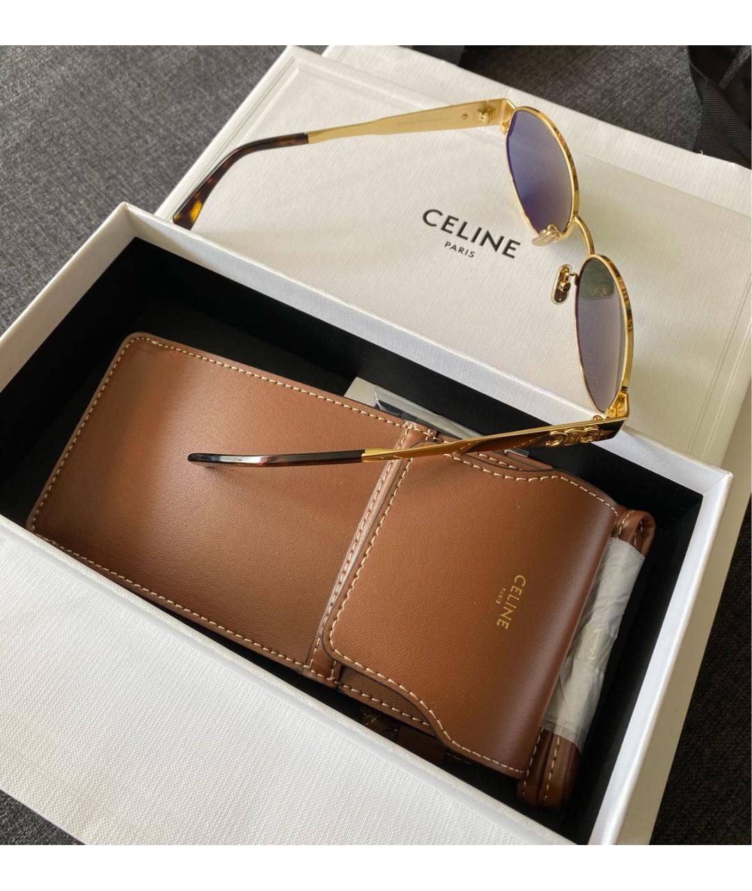 CELINE Золотые металлические солнцезащитные очки, фото 4