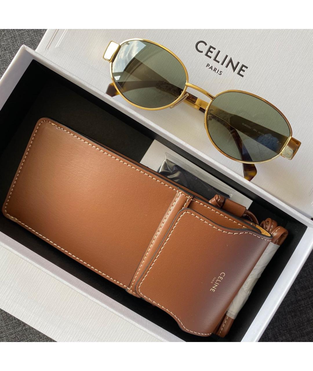 CELINE Золотые металлические солнцезащитные очки, фото 2