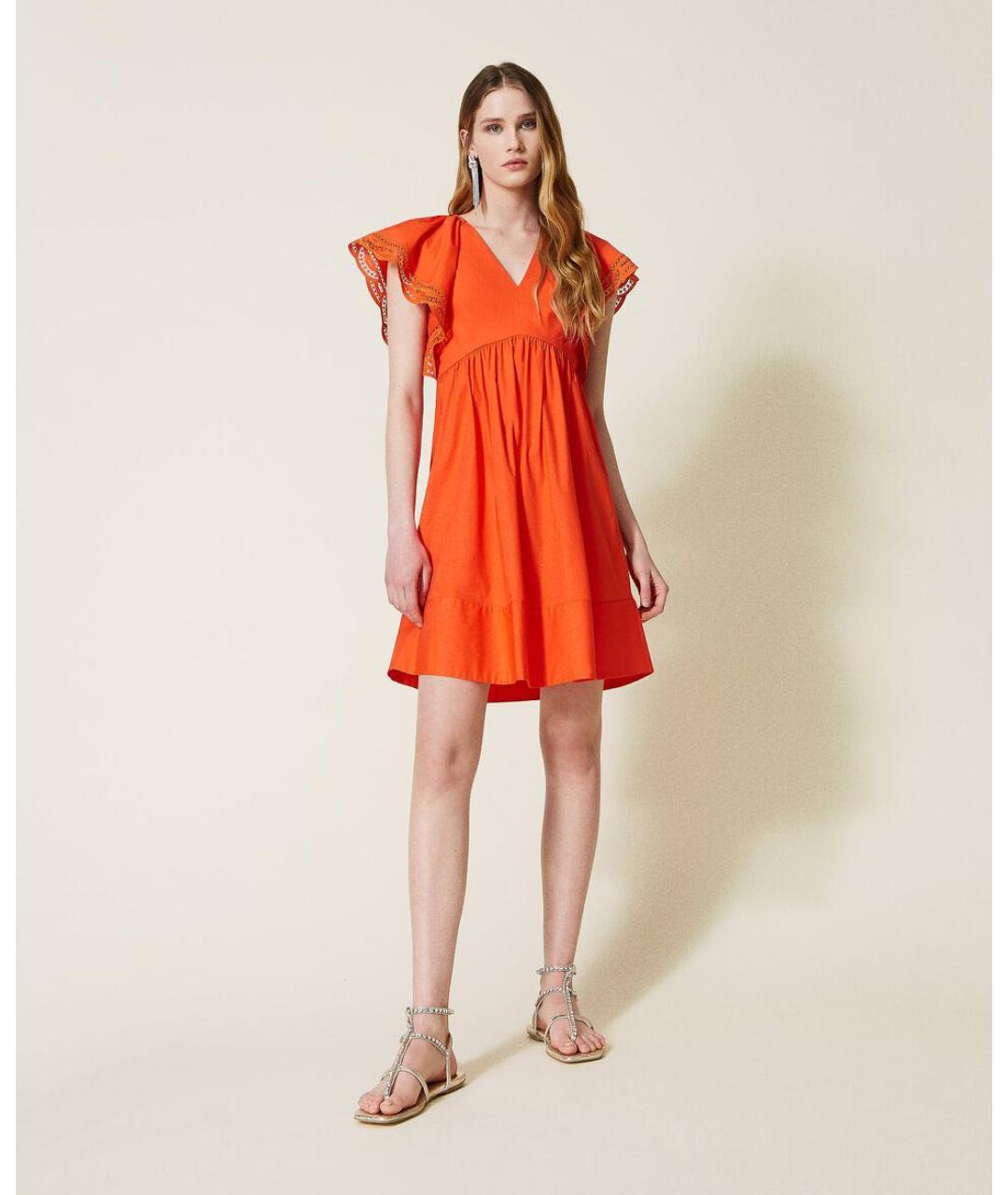 TWIN-SET Оранжевое хлопковое повседневное платье, фото 6