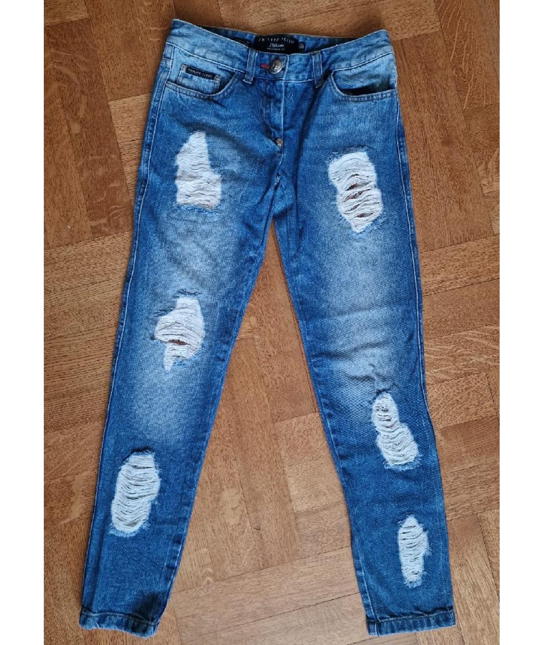 PHILIPP PLEIN Синие хлопко-эластановые джинсы слим, фото 8