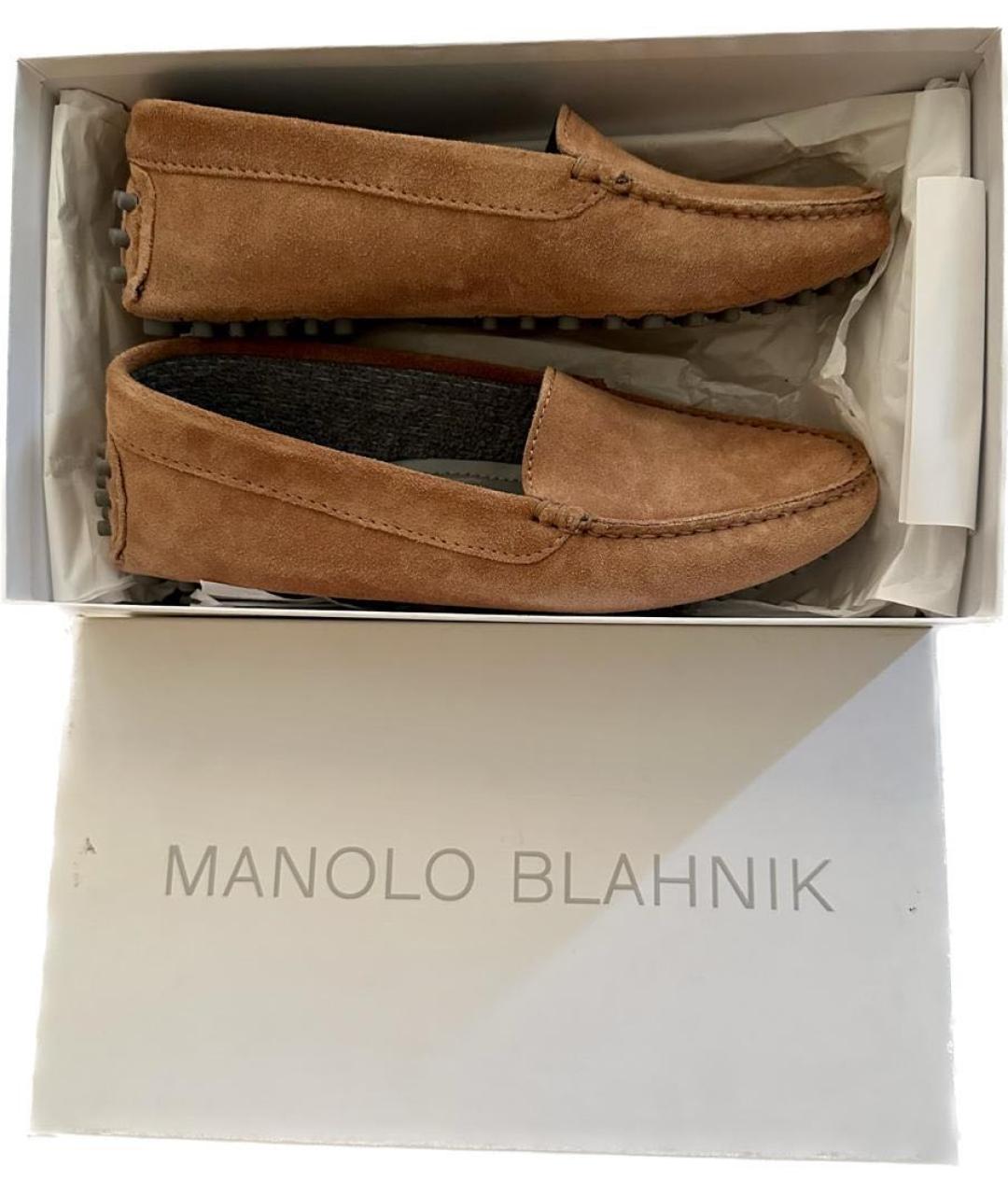 MANOLO BLAHNIK Коричневые замшевые мокасины, фото 4